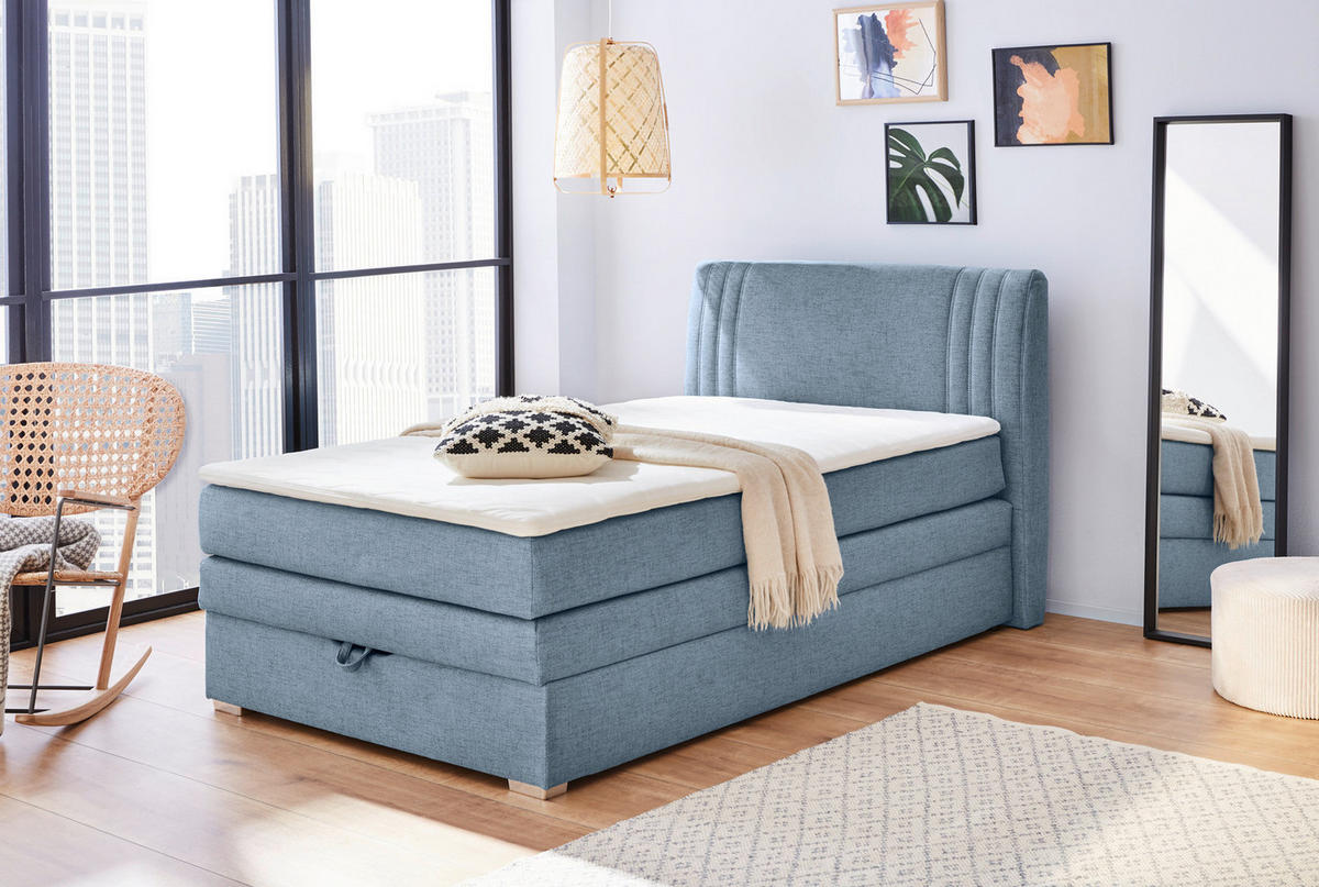 Boxspringbett  blau Liegefläche B/L: ca. 120x200 cm Amira_Boxspringbett - blau/weiß (134,00/105,00/217,00cm)