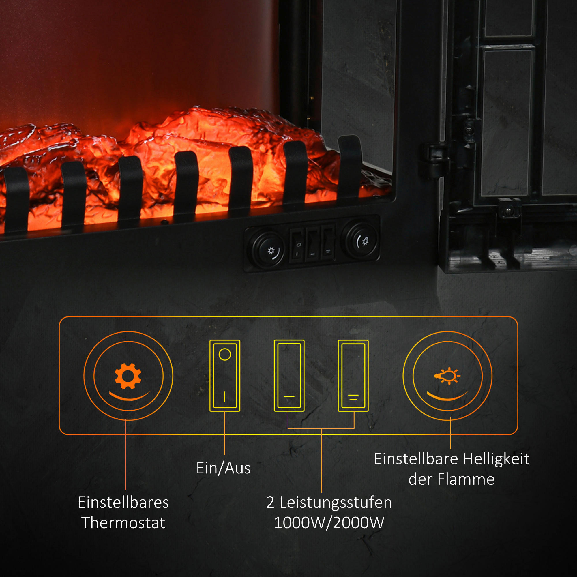 HOMCOM Elektro-Kamin schwarz Stahl Glas ...