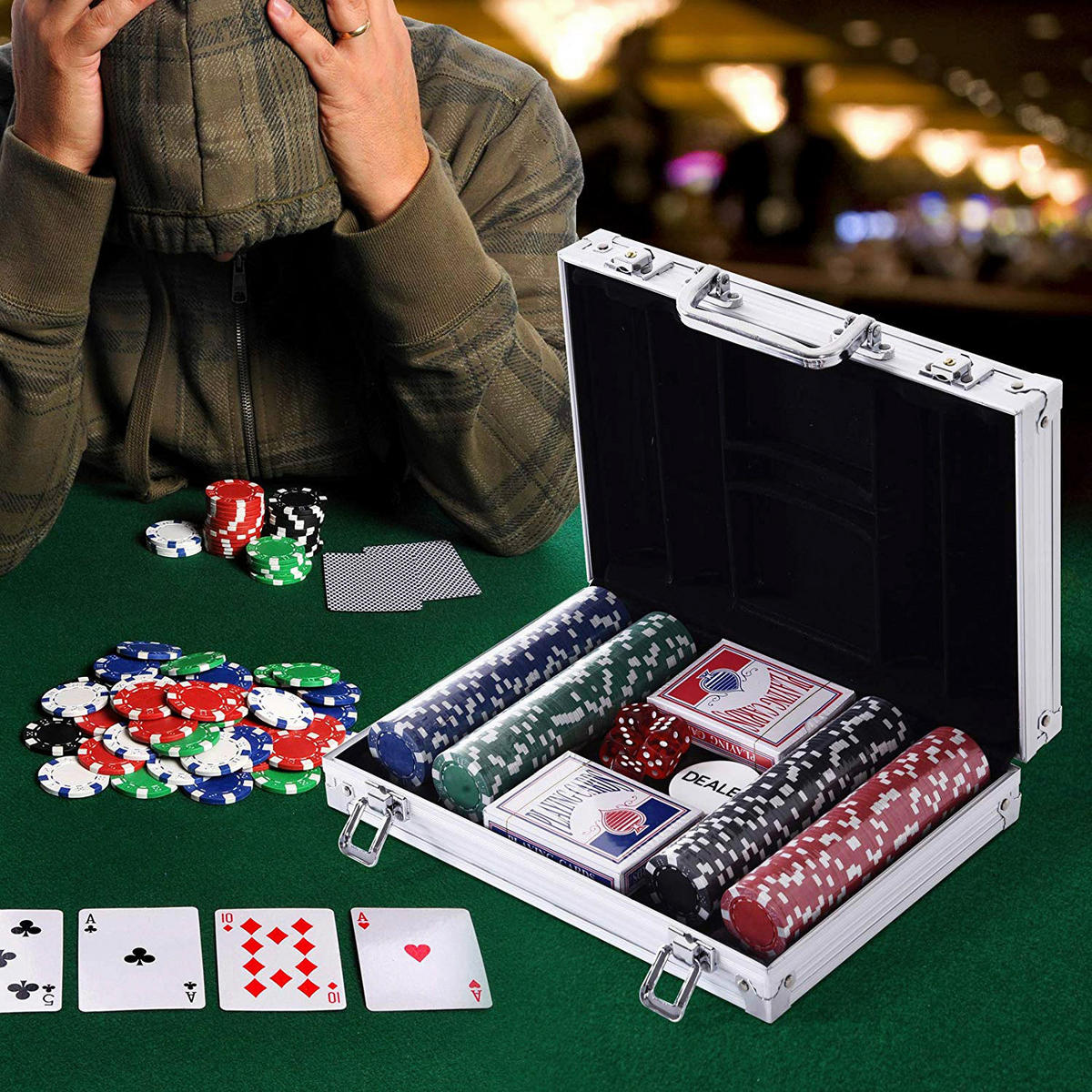 HOMCOM Pokerkoffer B/H/L: ca. 20,5x6,5x29,5 cm Pokerkoffer_mit_200_Chips - silber (29,50/20,50/6,50cm) - HOMCOM