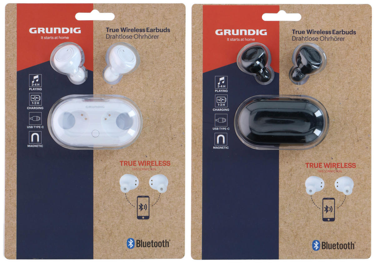 Grundig Bluetooth-Kopfhörer weiß schwarz B/H/L: ca. 3,5x7x2,8 cm Bluetooth-Kopfhörer_TWS_2ass - weiß/schwarz (2,80/3,50/7,00cm) - Grundig