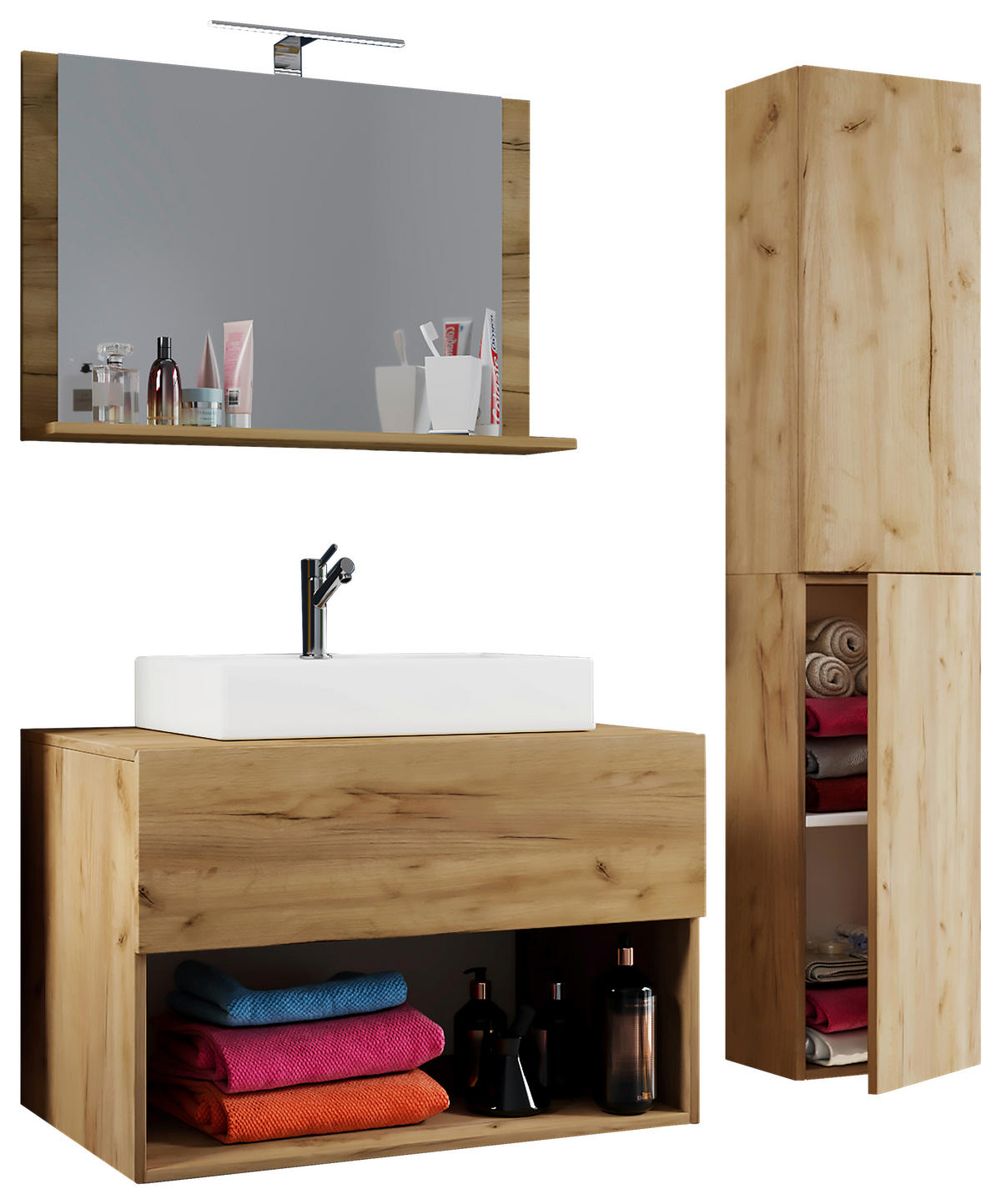 Waschplatz 4tlg-Lendas weiß Eiche Honig Nachbildung B/H/T: ca. 60x52x52 cm 4tlg-Lendas - Eiche/weiß (60,00/52,00/52,00cm) - VCM Möbel