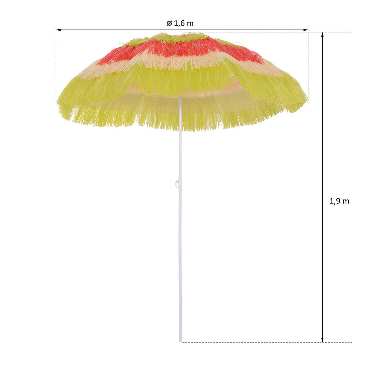 Outsunny Hawaiischirm bunt Stahl H/D: ca. 190x160 cm Hawaiischirm - bunt (160,00/190,00cm) - Outsunny