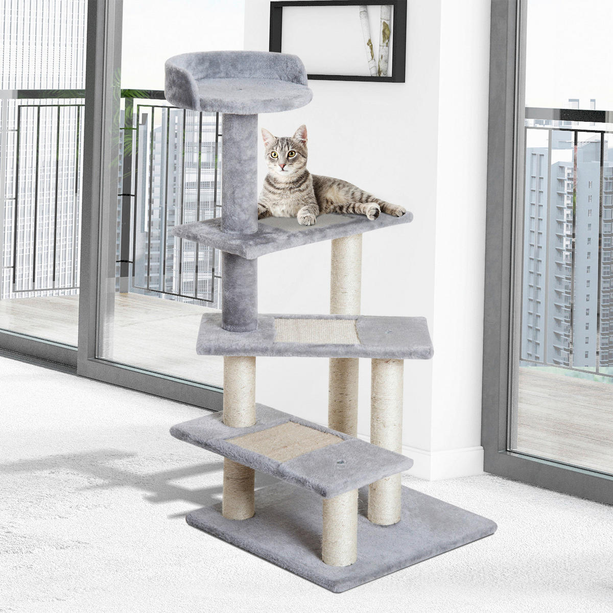 PawHut Kletterbaum beige Spanplatte B/H/L: ca. 48x101x48 cm Kletterbaum - beige/grau (48,00/48,00/101,00cm) - PawHut