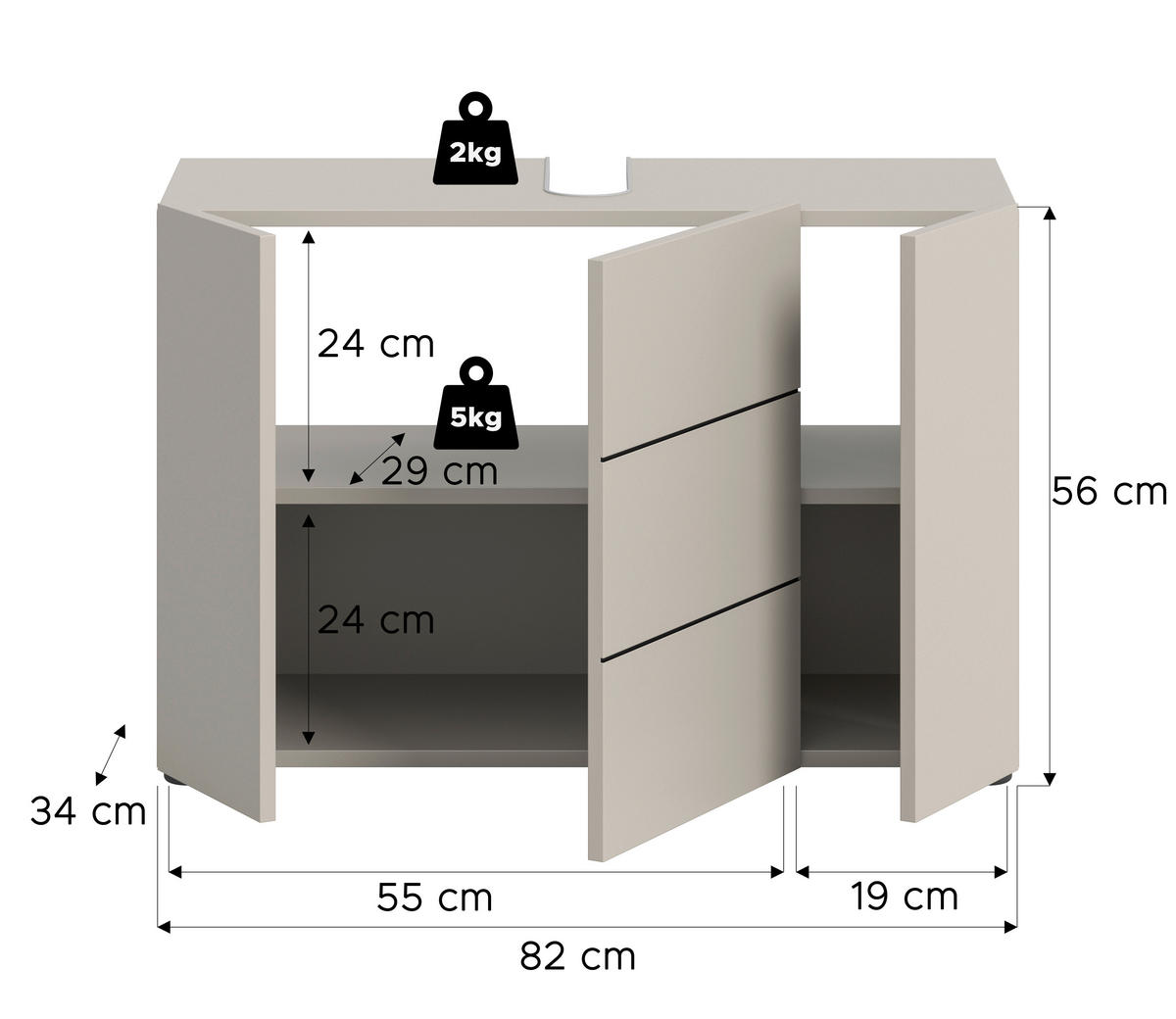 Waschbeckenunterschrank VIRA Cashmere schwarz B/H/T: ca. 82x56x34 cm VIRA - schwarz/Cashmere (82,00/56,00/34,00cm) - xonox.home