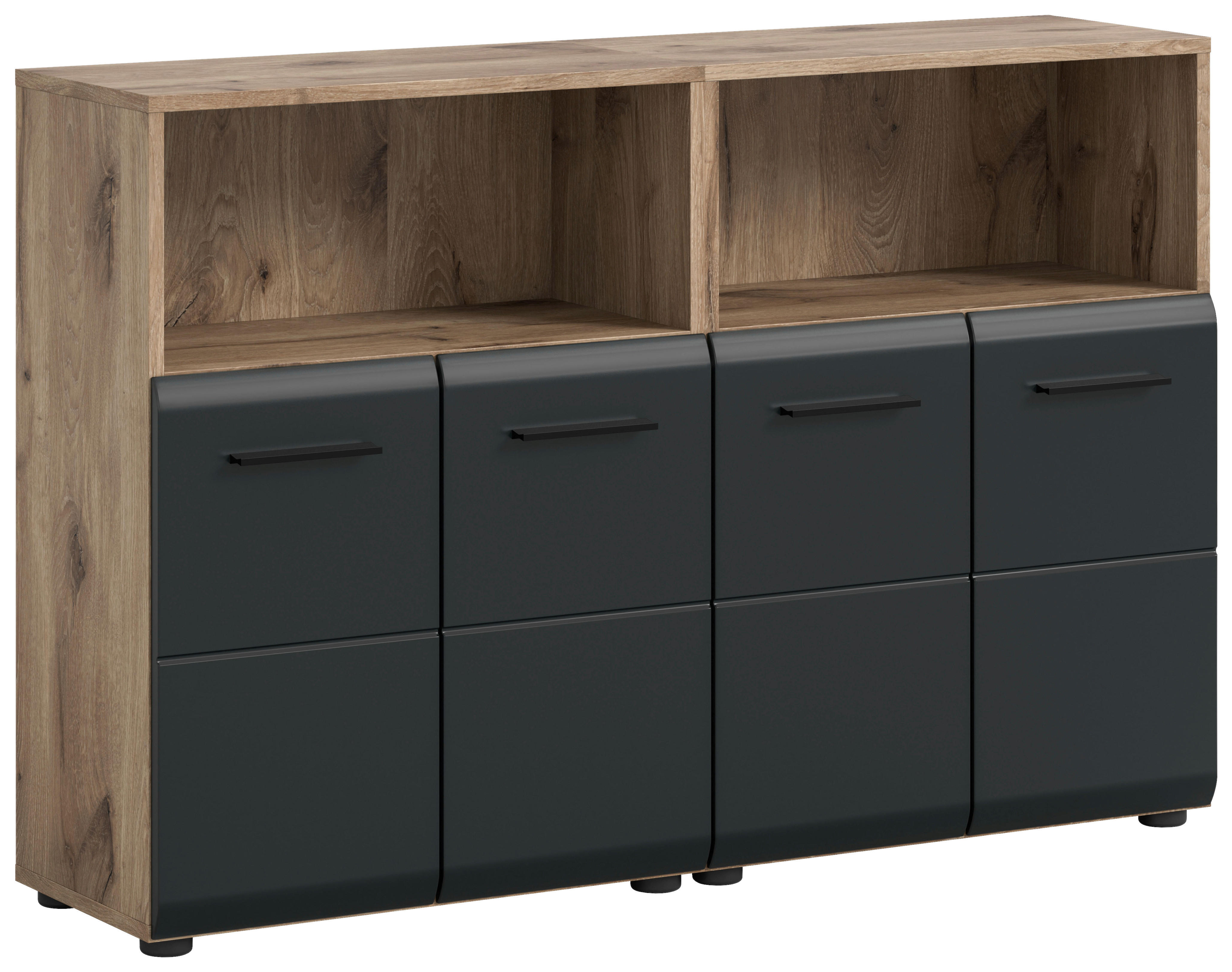 Badezimmer-Set Ice Nox Oak Nachbildung schwarz matt B/H/T: ca. 120x80x30 cm Ice - schwarz (120,00/80,00/30,00cm) - xonox.home