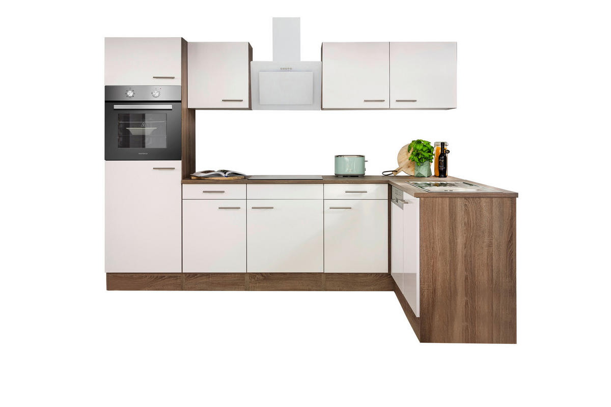 Respekta Winkelküche KBL280EYWS weiß B/H/T: ca. 280x205x172 cm KBL280EYWS - Eiche/weiß (280,00/205,00/172,00cm) - Respekta
