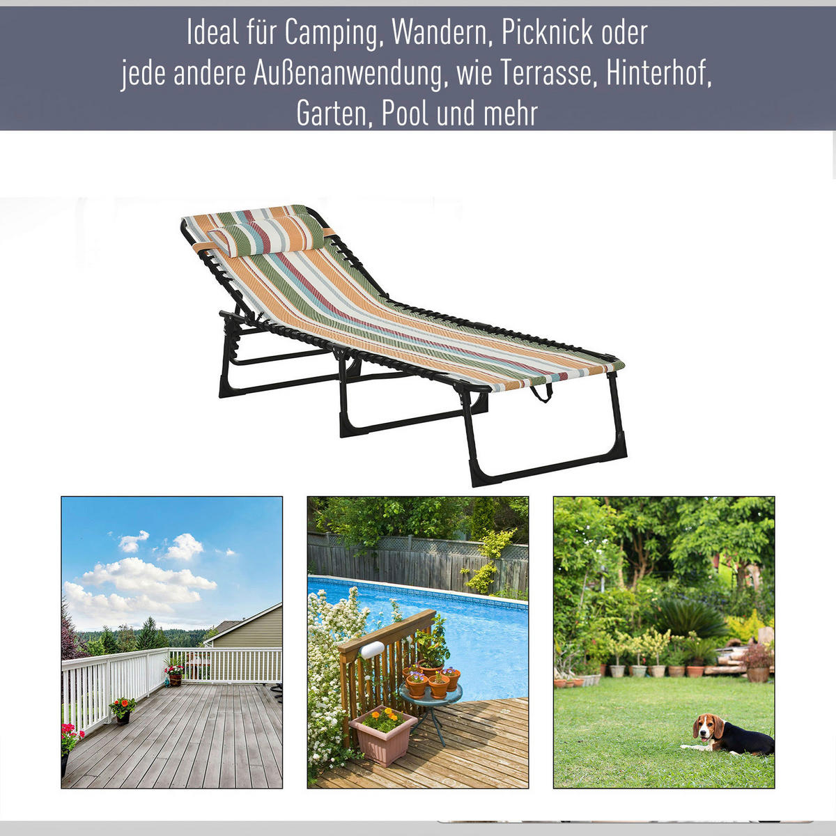 Outsunny Sonnenliege mehrfarbig Stahl B/H/L: ca. 58x30x189 cm Sonnenliege - mehrfarbig (189,00/58,00/30,00cm) - Outsunny