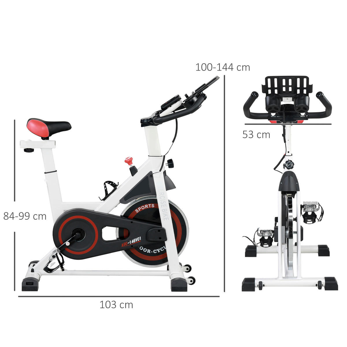HOMCOM Ergometer schwarz Stahl B/H/L: ca. 53x114x103 cm Ergometer - weiß/schwarz (103,00/53,00/114,00cm) - HOMCOM