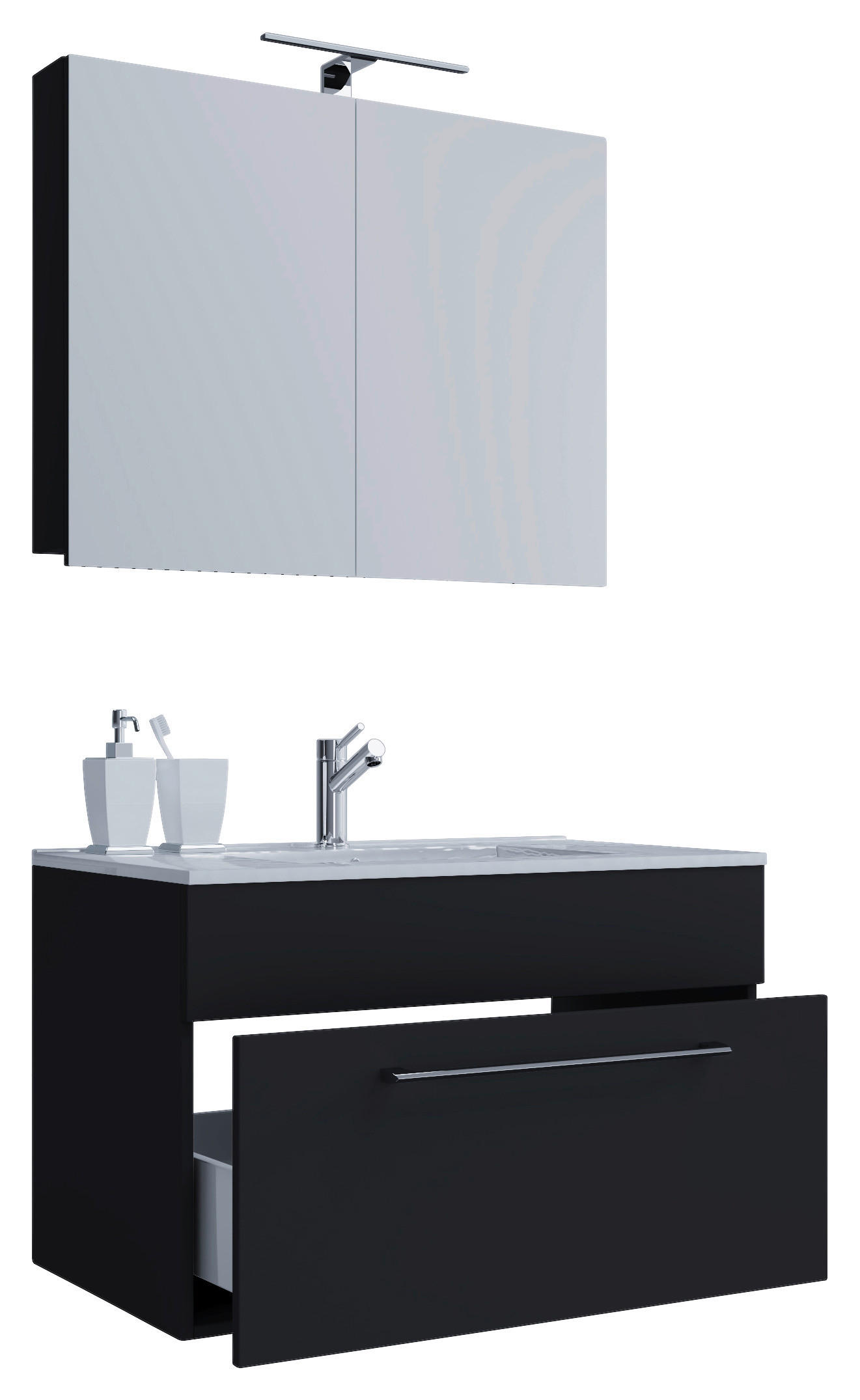 Waschplatz 3tlg-Badinos schwarz B/H/T: ca. 60x50x46 cm 3tlg-Badinos - schwarz (60,00/50,00/46,00cm) - VCM Möbel