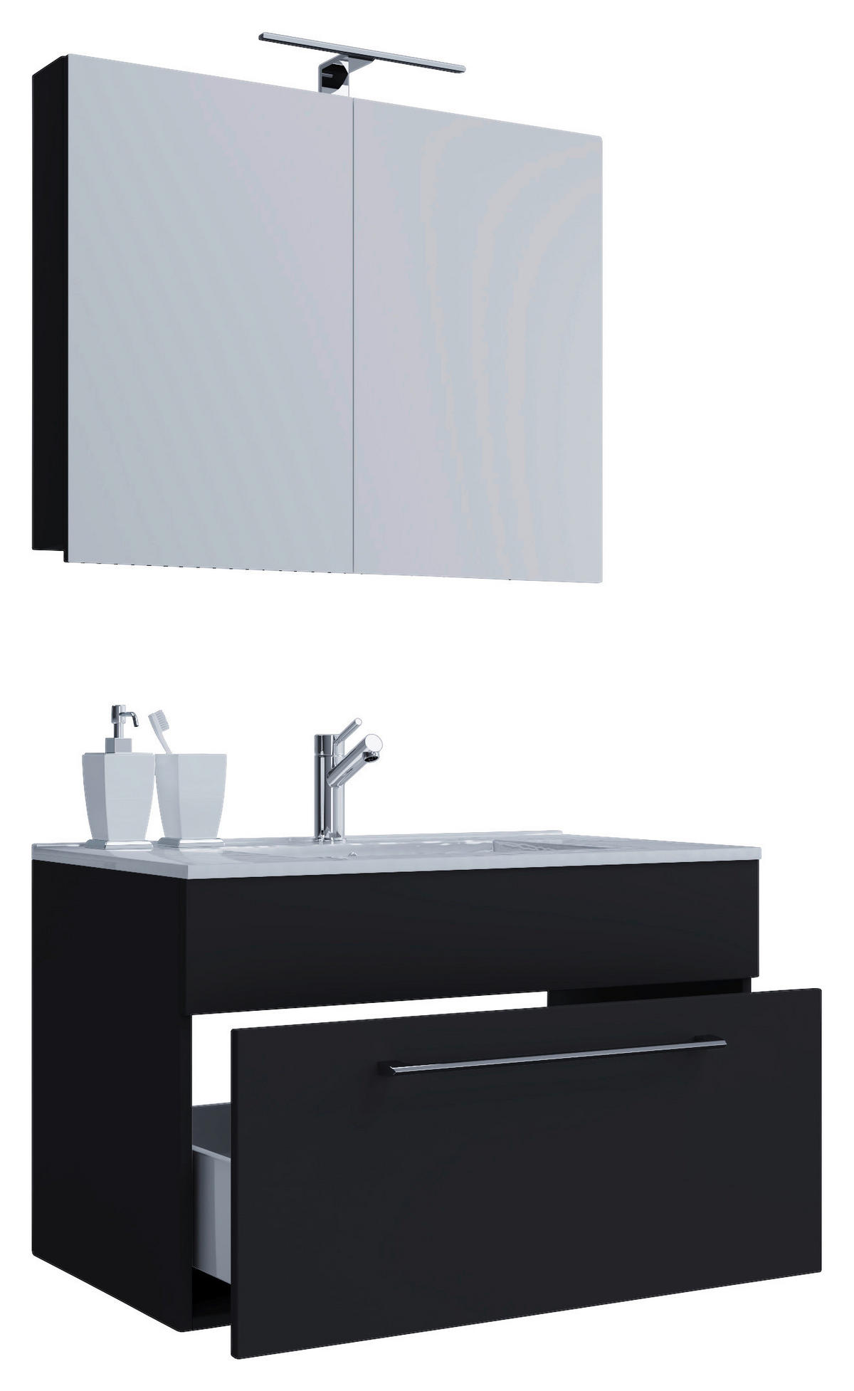 Waschplatz 3tlg-Badinos schwarz B/H/T: ca. 60x50x46 cm 3tlg-Badinos - schwarz (60,00/50,00/46,00cm) - VCM Möbel