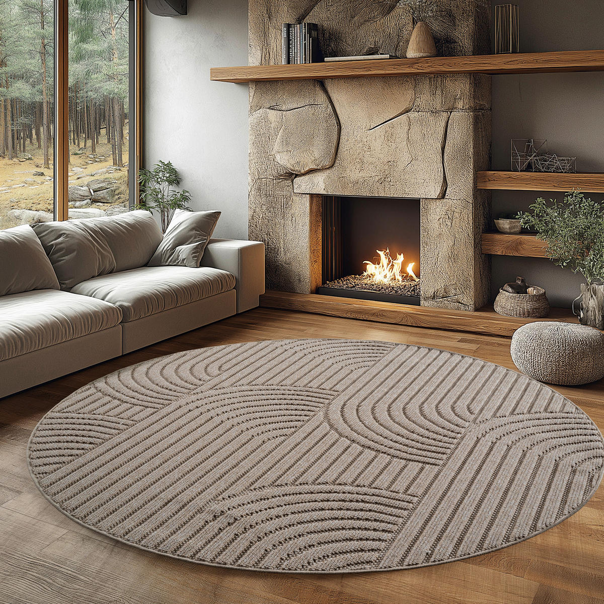 Ayyildiz Kurzflorteppich HELIX beige B/H/L: ca. 160x0,7x160 cm HELIX - beige (160,00/160,00/0,70cm) - Ayyildiz