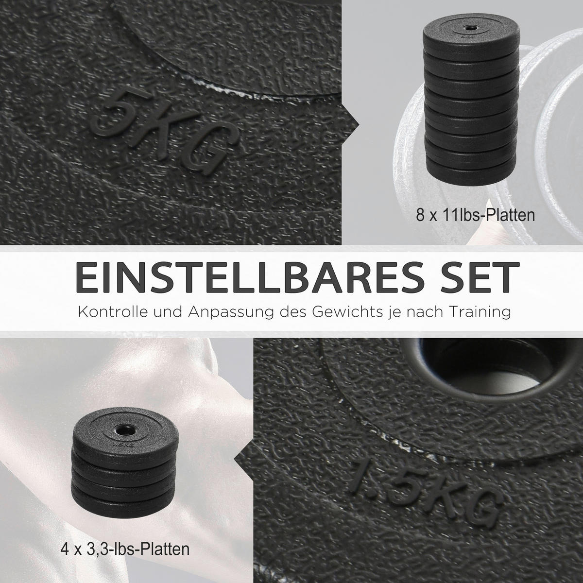 HOMCOM Hantel-Set schwarz Kunststoff B/H/L: ca. 24,5x24,5x4,3 cm Kurzhantel-Set - schwarz (4,30/24,50/24,50cm) - HOMCOM