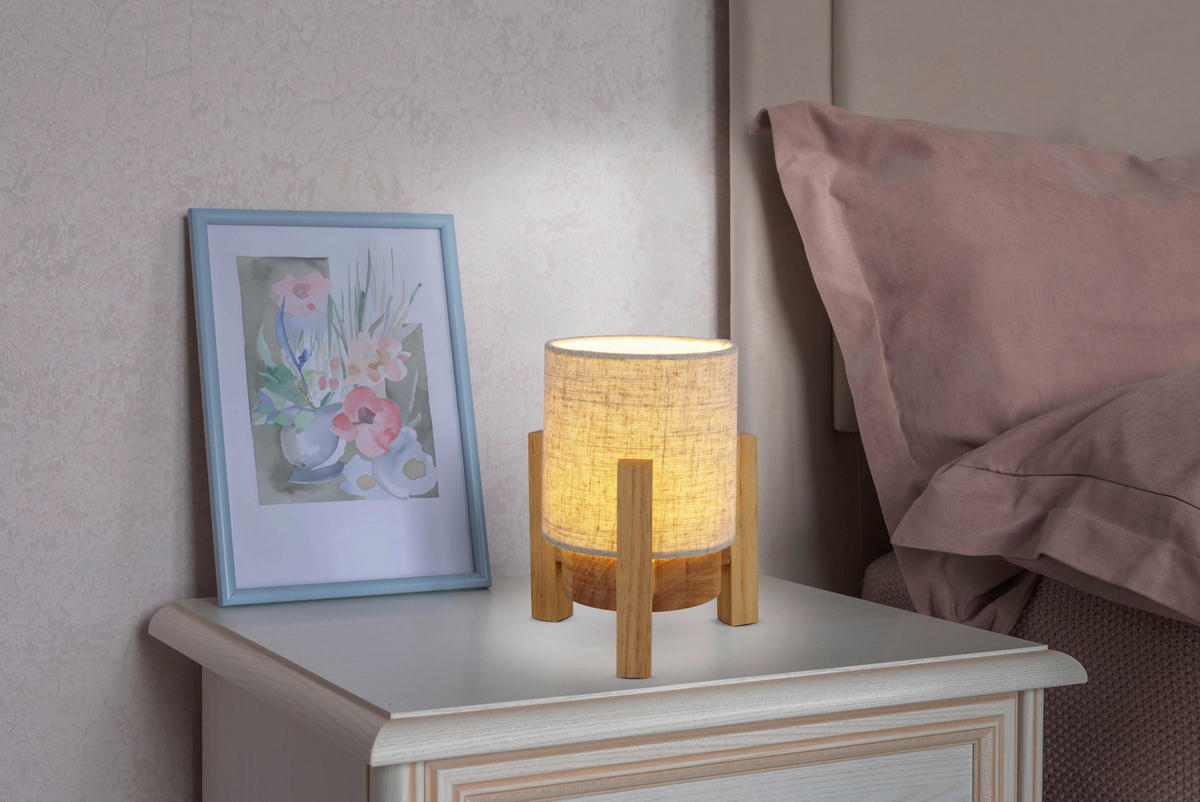 Näve Leuchten Tischleuchte 5305027 natur Textil Holz B/H/T: ca. 16,2x19x16,2 cm null 1 Brennstellen Madita - natur (16,20/19,00/16,20cm) - Näve Leuchten