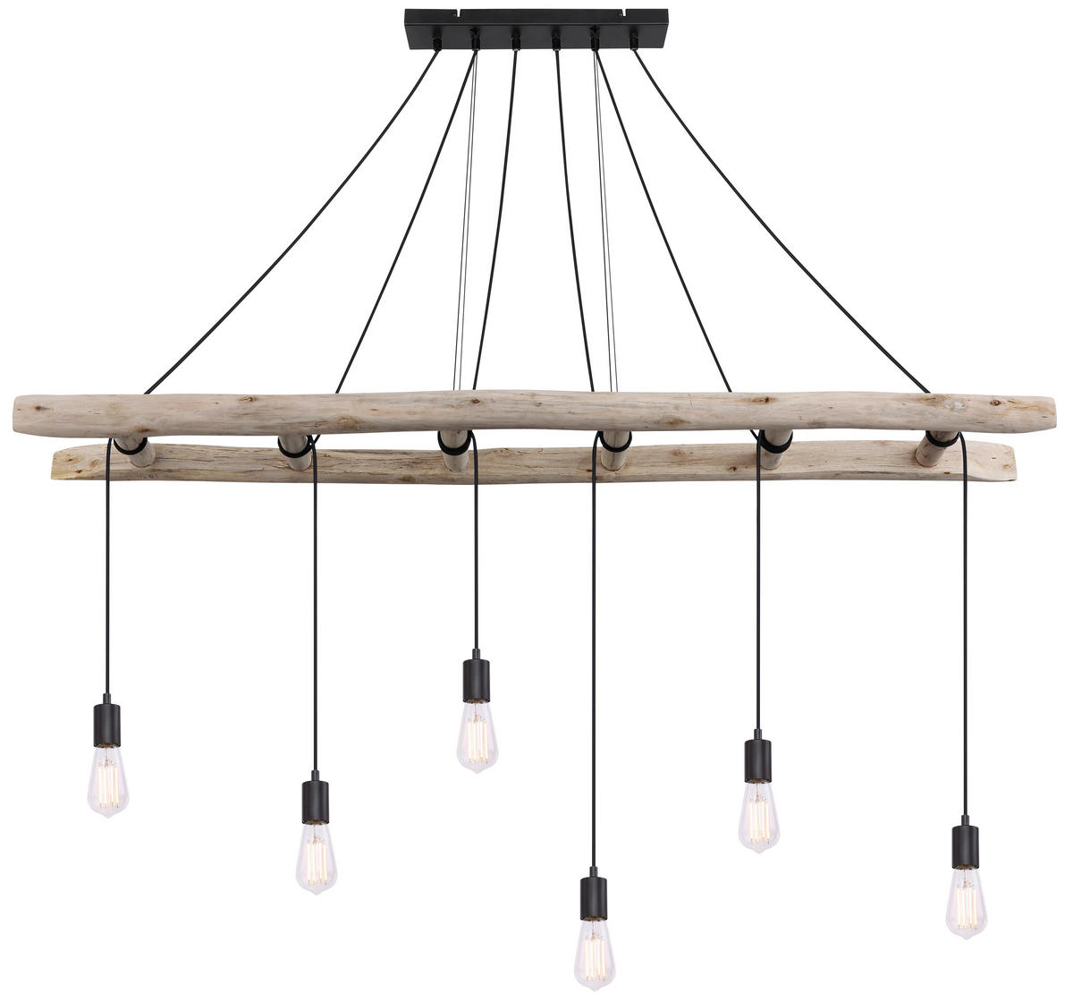GLOBO Pendelleuchte schwarz natur Holz Metall B/H/T/L: ca. 30x192x160x160 cm E27 6 Brennstellen IRMGARD - natur/schwarz (160,00/30,00/192,00cm) - GLOBO