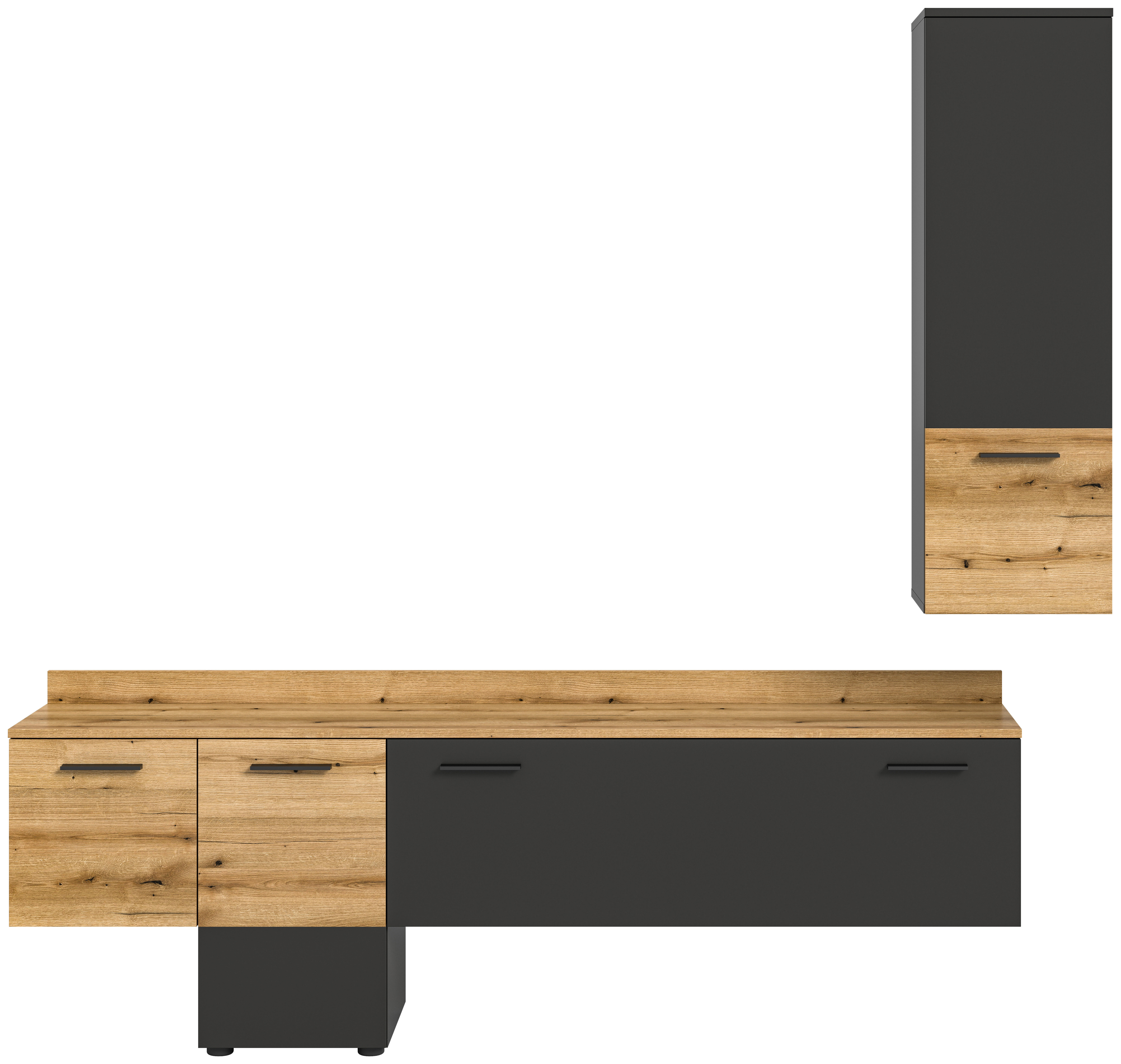 Wohnwand Goal grau Evoke Oak Nachbildung B/H/T: ca. 195x196x37 cm Goal - grau (195,00/196,00/37,00cm) - xonox.home