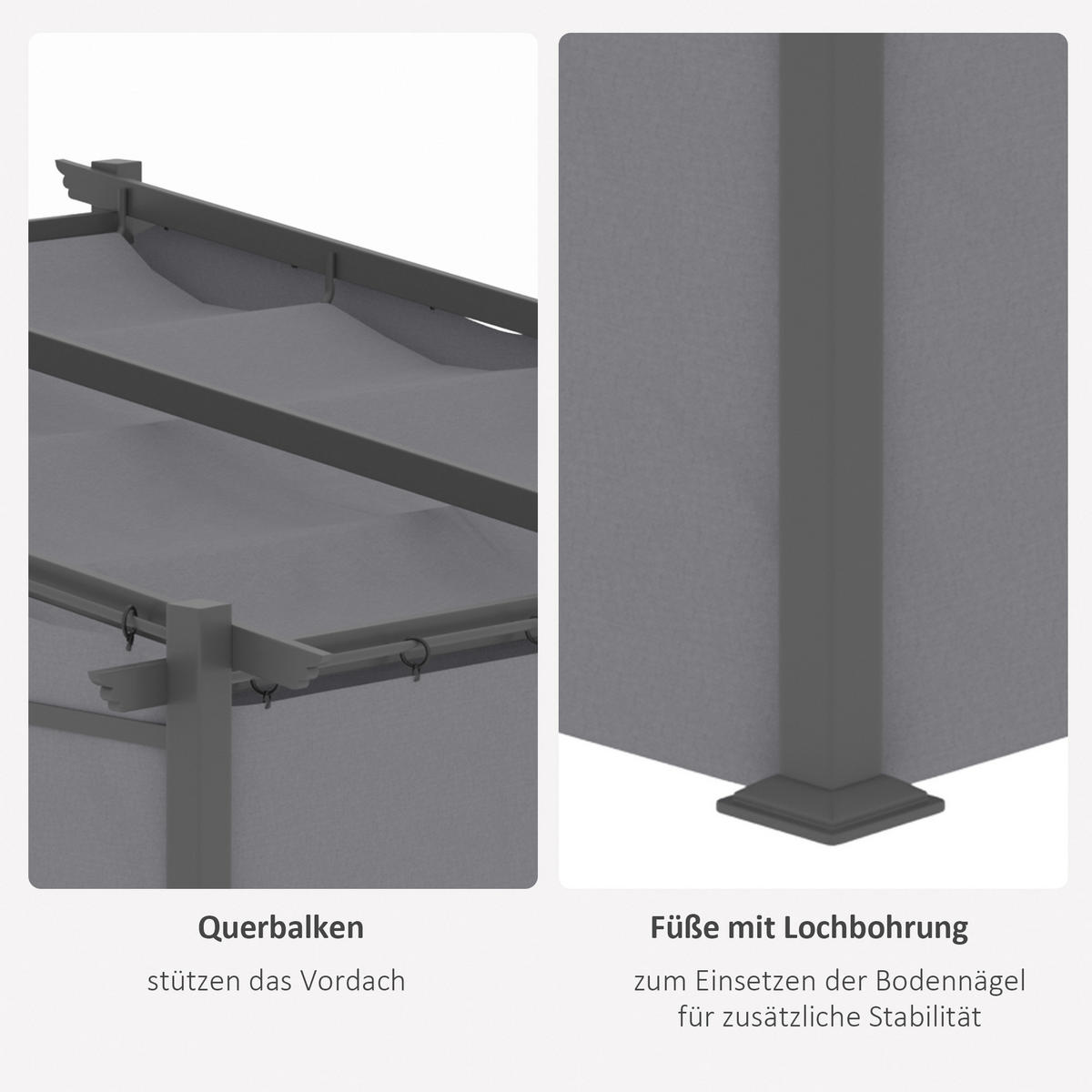 Outsunny Pergola mit Sonnendach grau Polyester B/H/L: ca. 295x230x297 cm Pergola_mit_Sonnendach - grau (297,00/295,00/230,00cm) - Outsunny