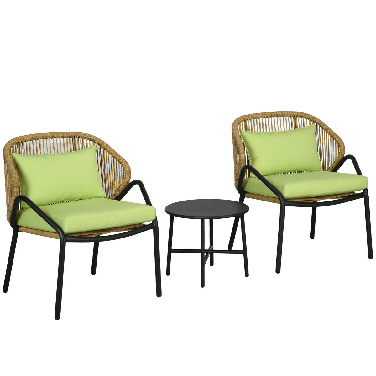 Outsunny Sitzgruppe grün Edelstahl B/H/L: ca. 65x69x77 cm Rattan_Gartenmöbel-Set - grün (77,00/65,00/69,00cm) - Outsunny