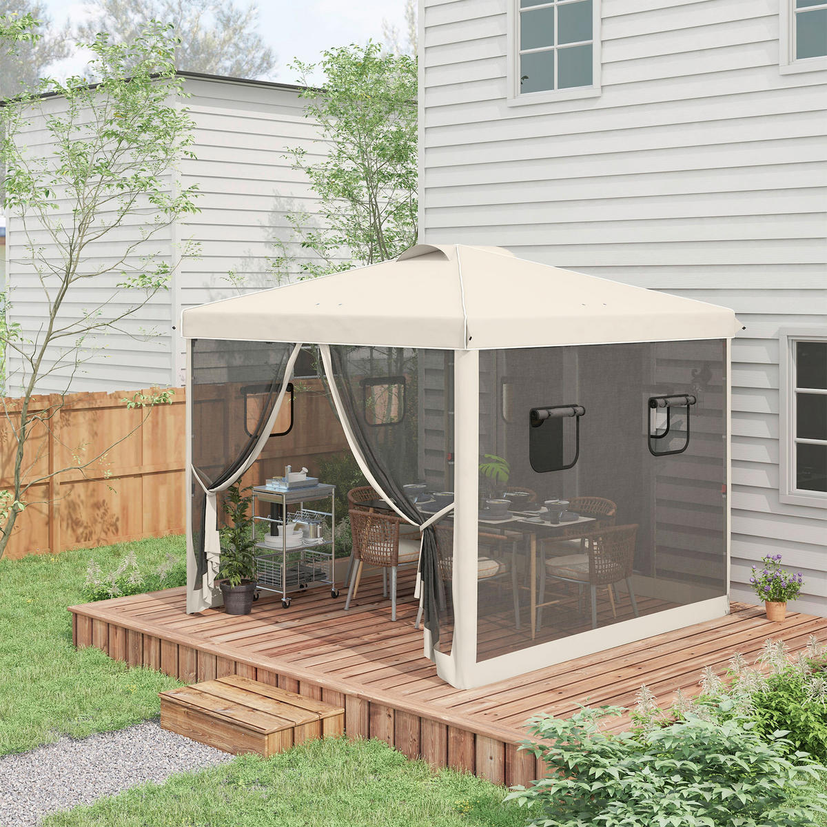 Outsunny Pavillon beige Polypropylen B/H/L: ca. 297x297x287 cm Pavillon - beige (287,00/297,00/297,00cm) - Outsunny