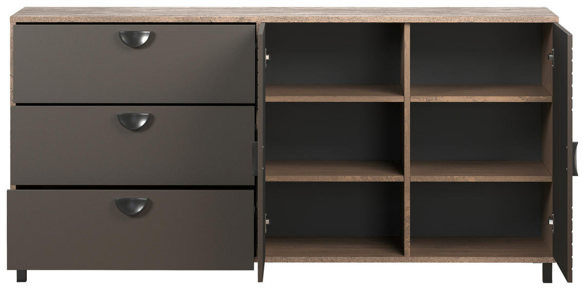 Sideboard Fusion Eiche dunkel Nachbildung bronze Optik B/H/T: ca. 176x86x42 cm Fusion - Eiche/bronze (176,00/86,00/42,00cm)