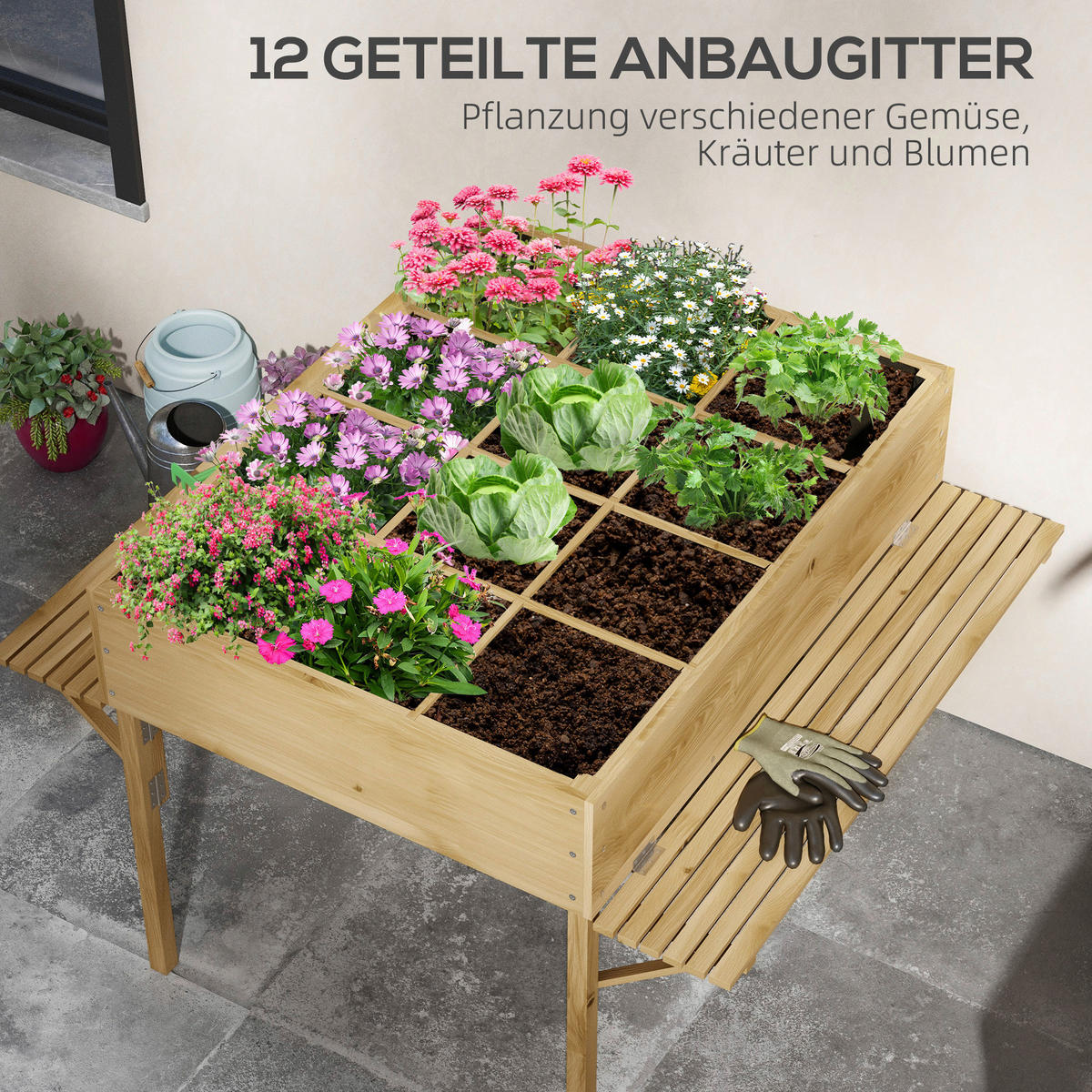 Outsunny Hochbeet natur Holz B/H/L: ca. 91,5x122x89 cm Hochbeet - natur (89,00/91,50/122,00cm) - Outsunny