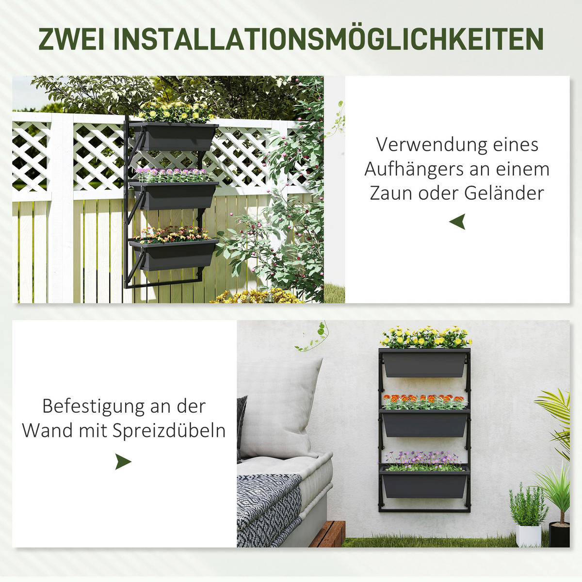 Outsunny Pflanzentopf Set dunkelgrau Kunststoff B/H/L: ca. 42x100x56 cm Pflanzentopf Set - dunkelgrau (56,00/42,00/100,00cm) - Outsunny
