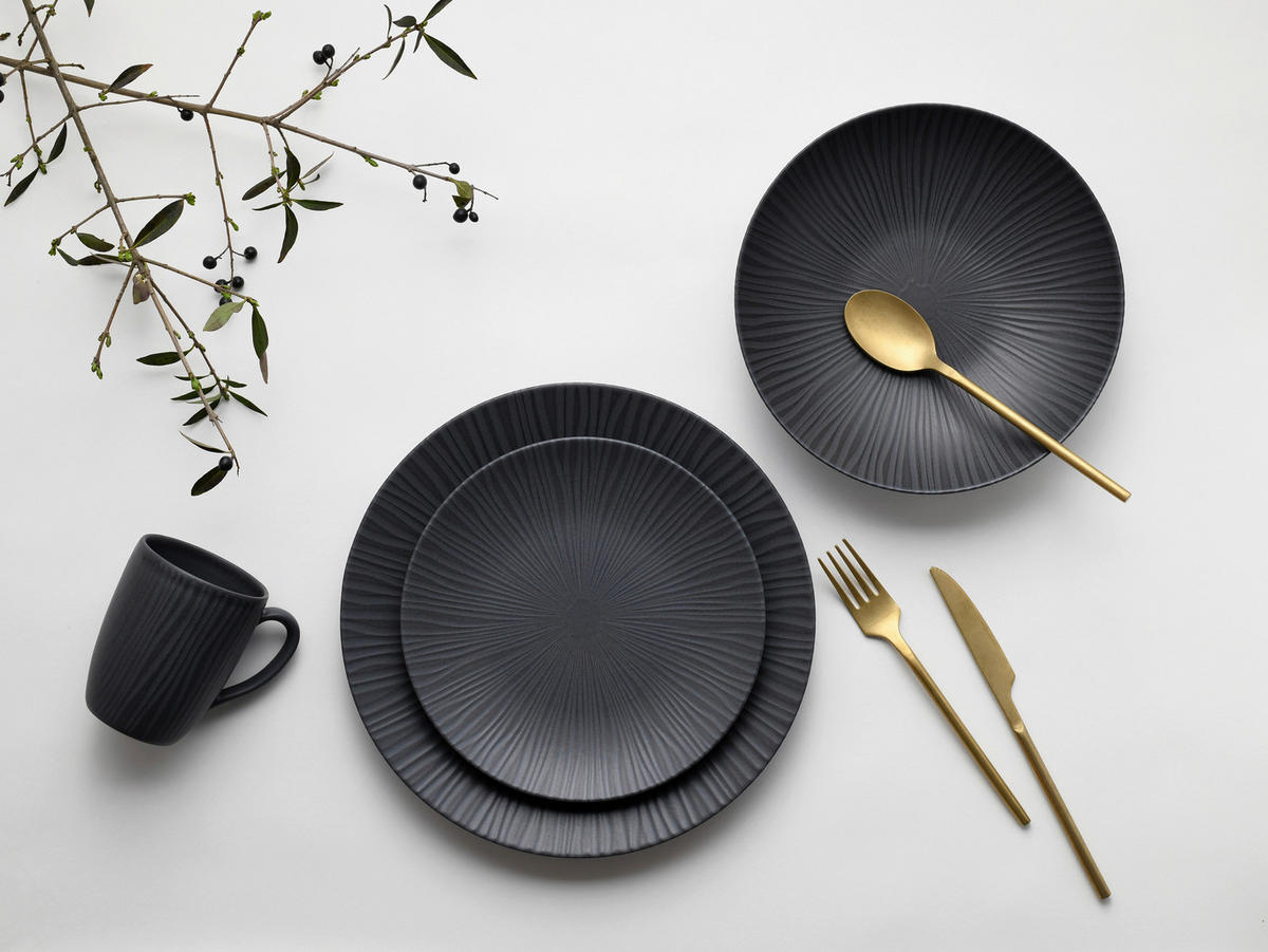 CreaTable Kombiservice Vesuvio Black schwarz Steinzeug 16 tlg. Vesuvio Black - schwarz - CreaTable