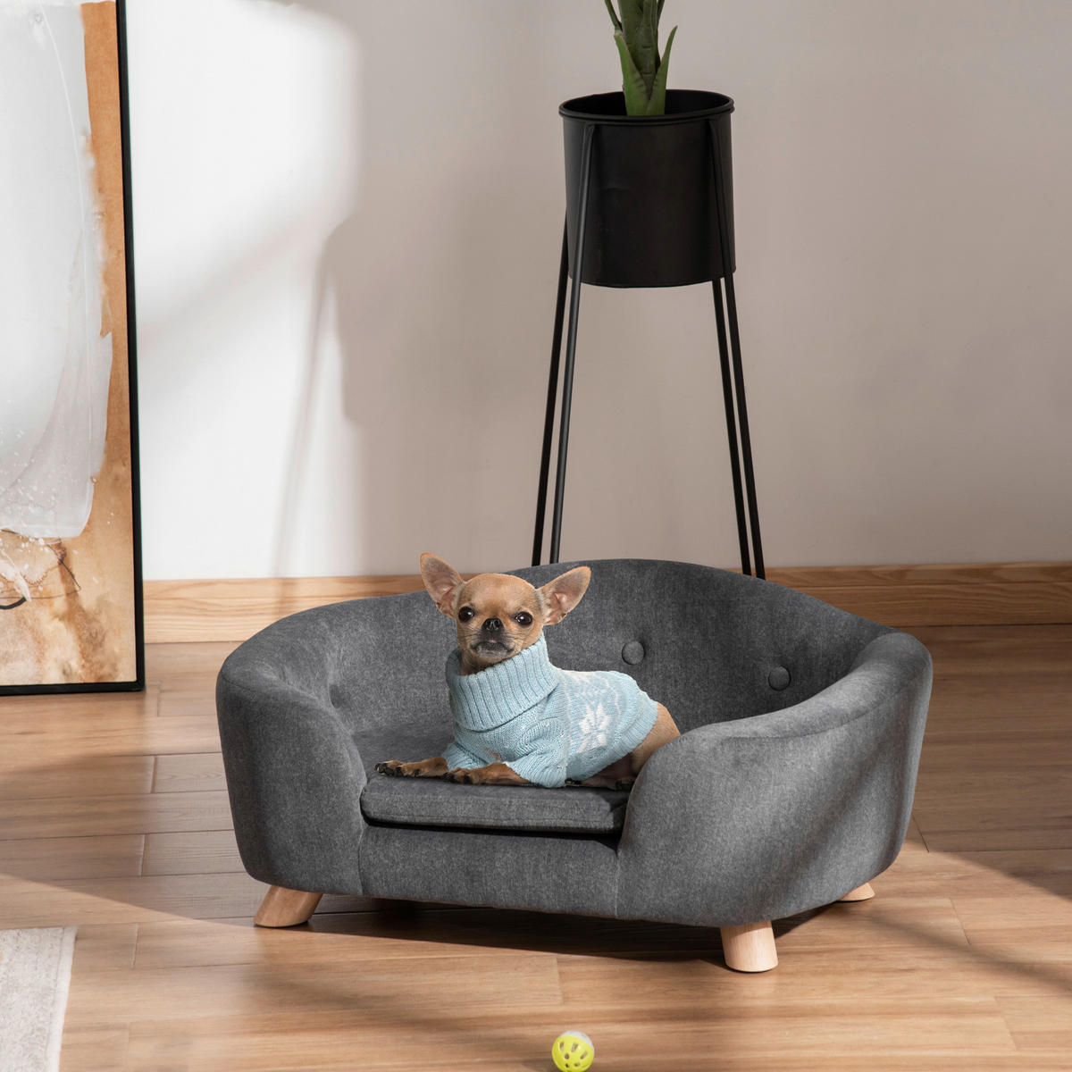 PawHut Hundebett grau Kiefer B/H/L: ca. 47x30x70 cm Hundebett - grau (70,00/47,00/30,00cm) - PawHut