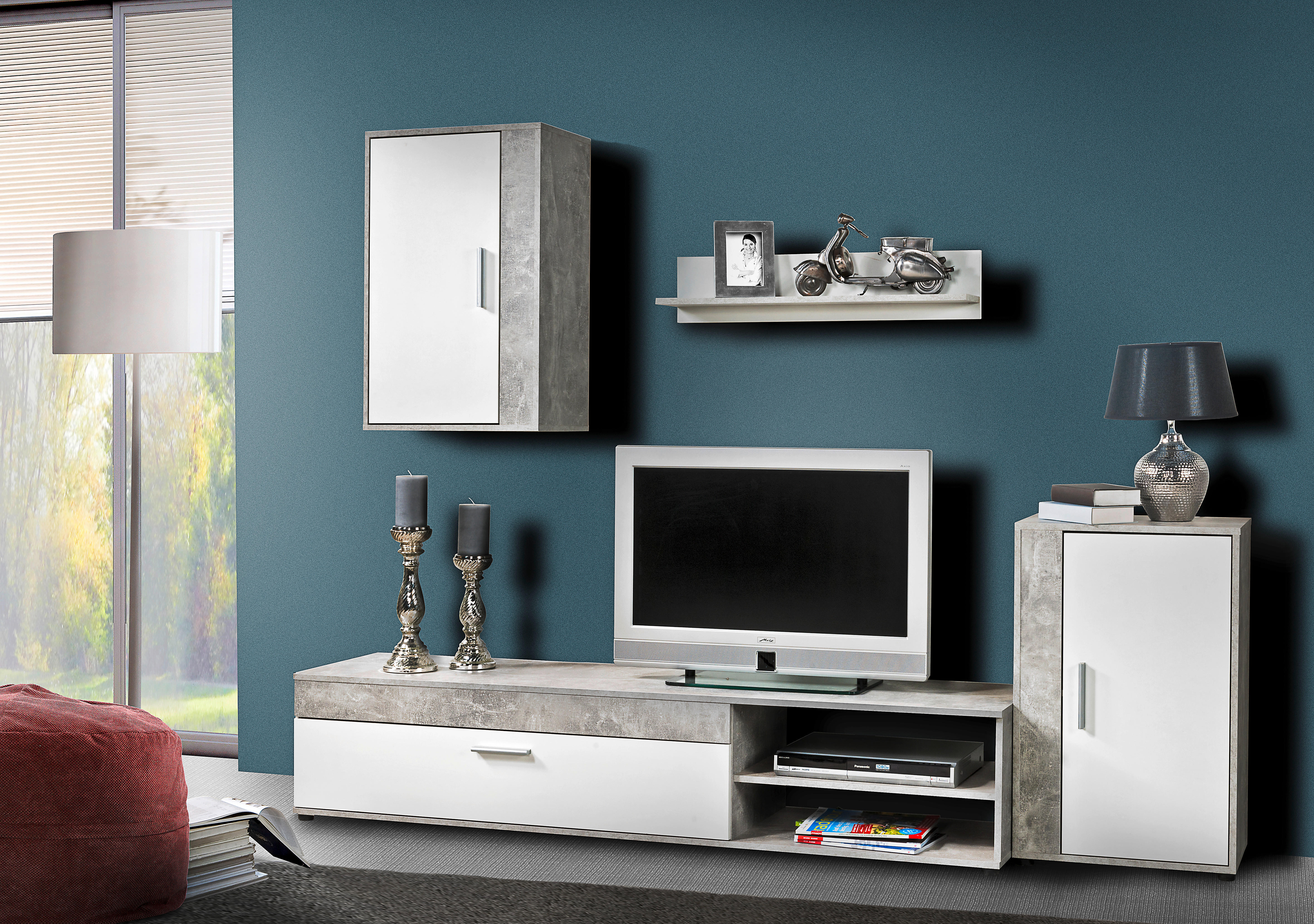 Wohnwand Lima Beton Optik weiß B/H/T: ca. 230x170x42 cm Lima - weiß (230,00/170,00/42,00cm)