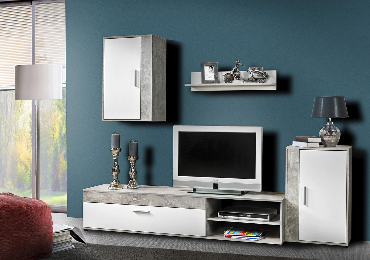 Wohnwand Lima Beton Optik weiß B/H/T: ca. 230x170x42 cm Lima - weiß (230,00/170,00/42,00cm)
