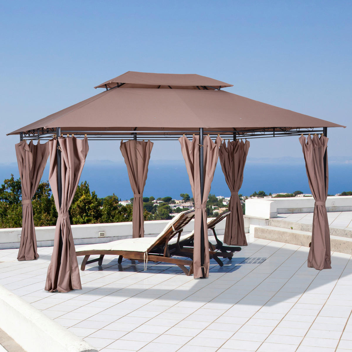 Outsunny Gartenpavillon braun Stahl B/H/L: ca. 300x265x400 cm Gartenpavillon - braun (400,00/300,00/265,00cm) - Outsunny