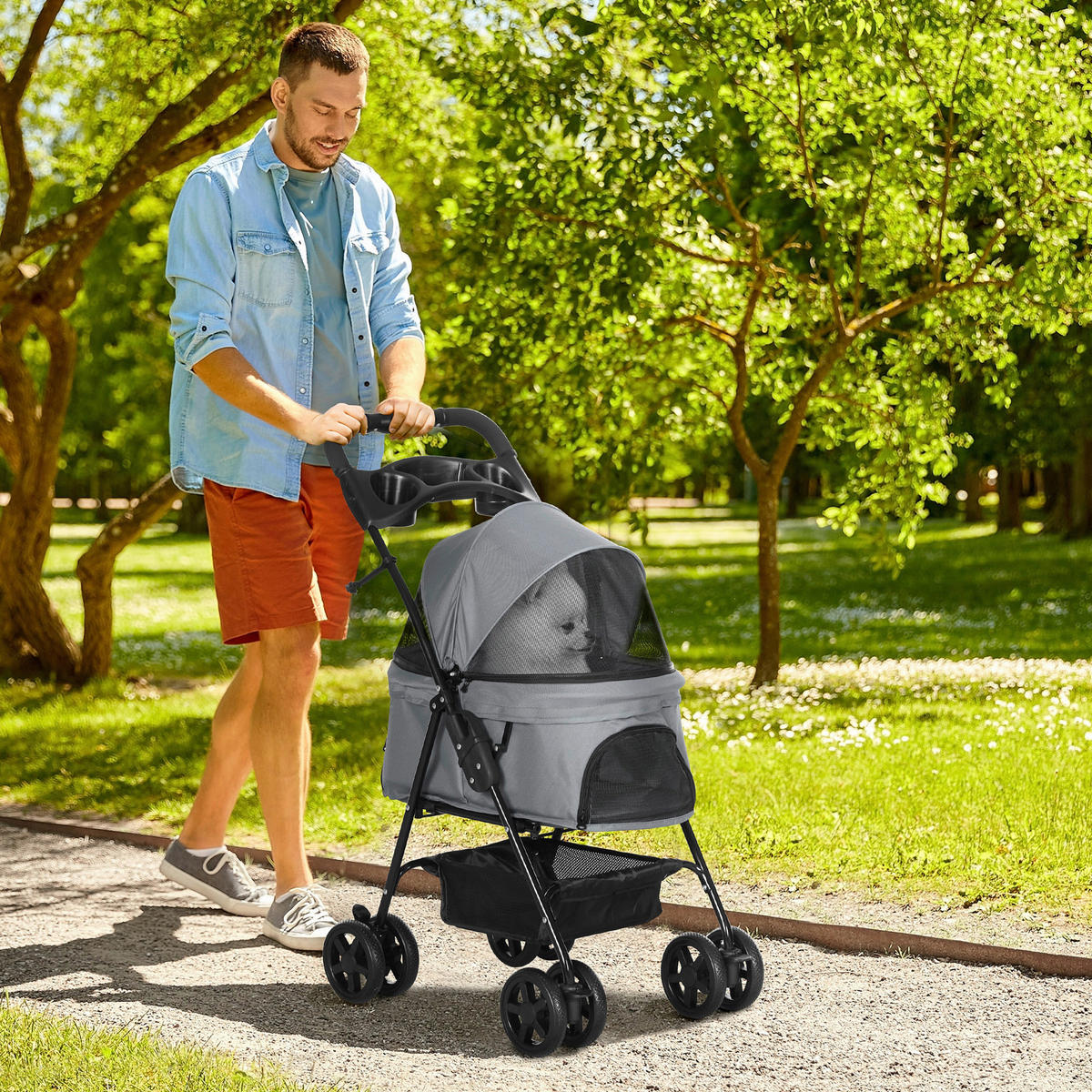 PawHut Hunde-Zubehör grau Polypropylen B/H/L: ca. 45x67x96 cm Hundewagen - grau (96,00/45,00/67,00cm) - PawHut
