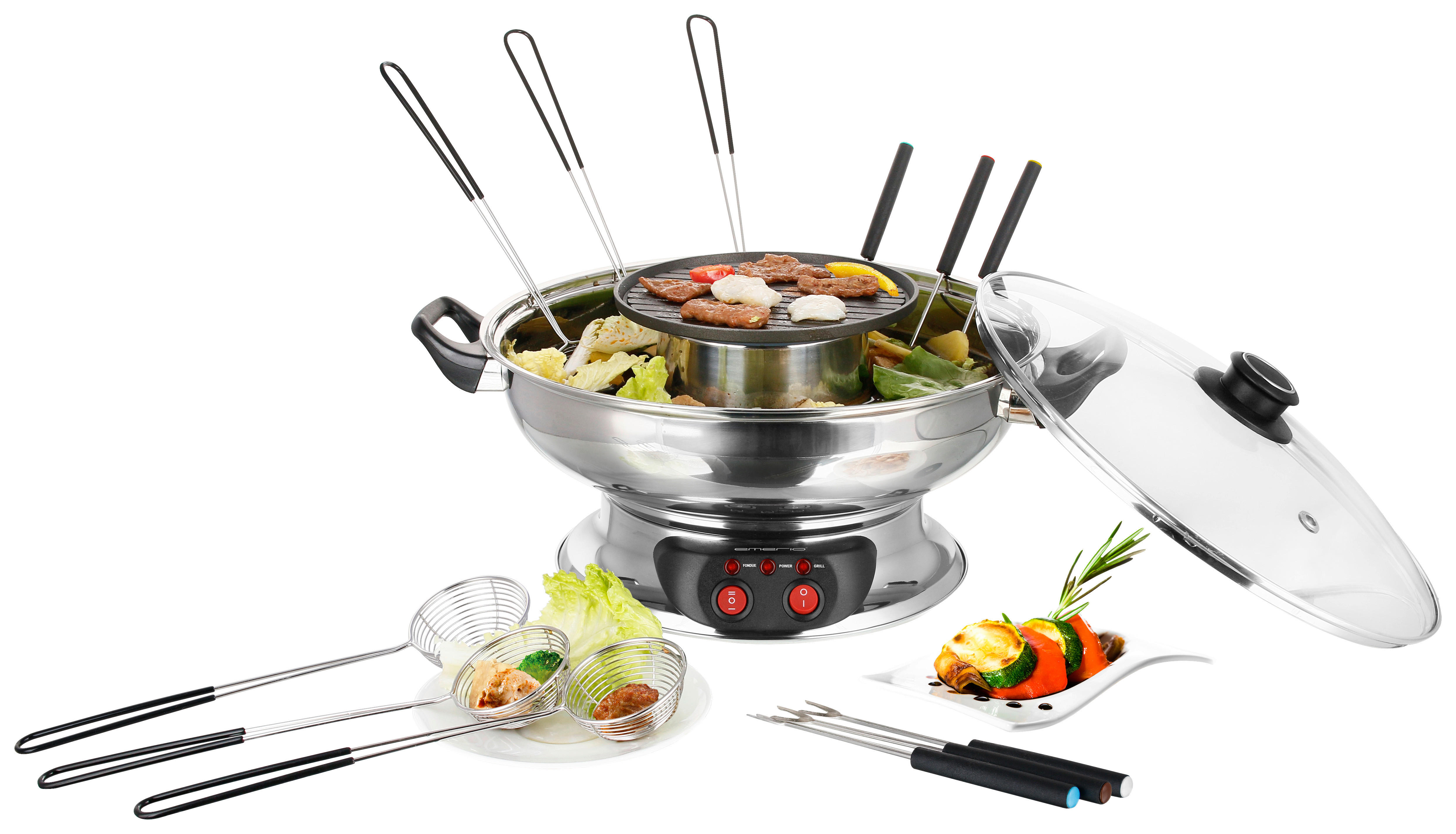 Emerio Hotpot set silber Edelstahl Kunststoff Glas B/H/T: ca. 41,5x22x32,5 cm