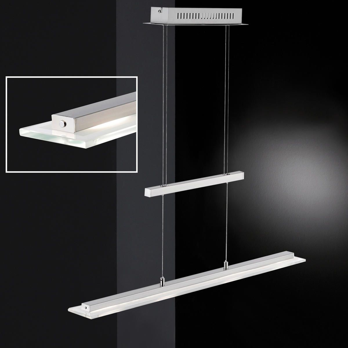 Fischer & Honsel LED-Pendelleuchte 67672 nickel matt Chrom Glas Metall B/H/T: ca. 64x150x9 cm 1.0 Brennstellen Tenso TW - nickel matt/Chrom (64,00/150,00/9,00cm) - Fischer & Honsel
