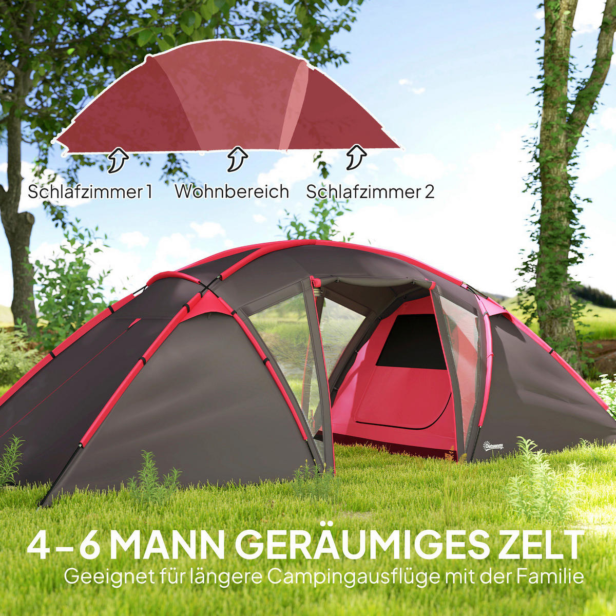 Outsunny Campingzelt grau Kunststoff B/H/L: ca. 235x195x615 cm Campingzelt - grau (615,00/235,00/195,00cm) - Outsunny