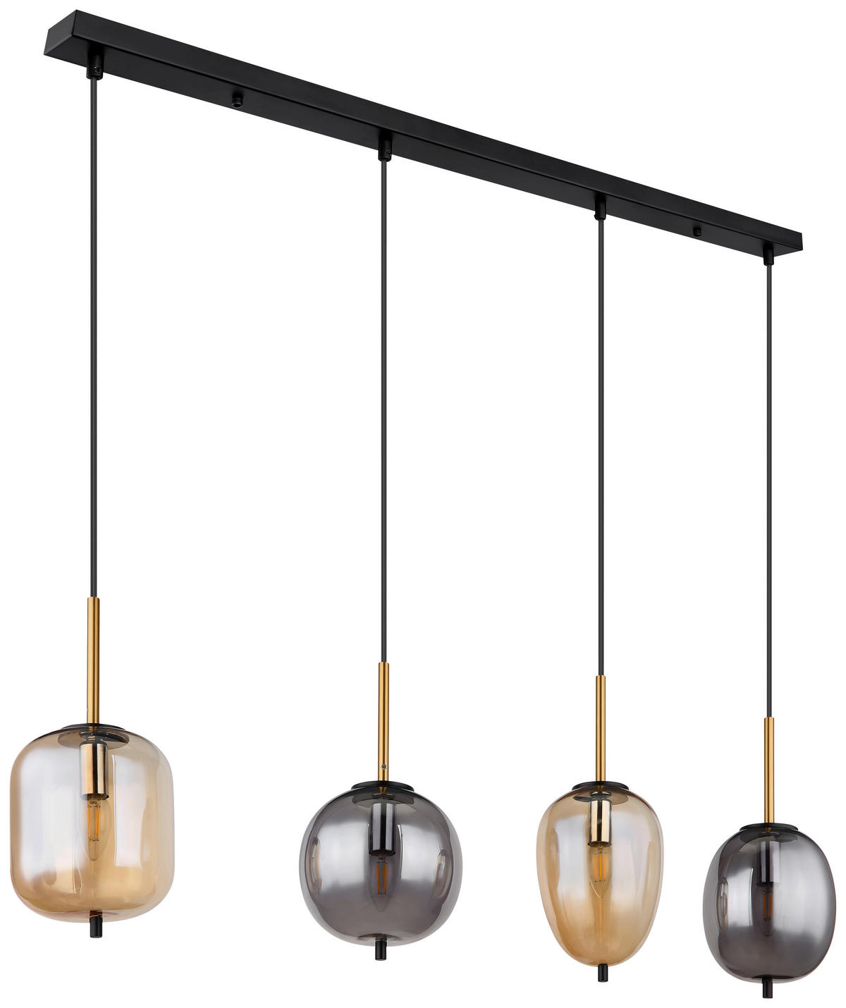 GLOBO Pendelleuchte Blacky 15345-4A Rauch amber schwarz Glas Messing Metall B/H/L: ca. 18,5x120x110 cm E14 4 Brennstellen Pendelleuchte Blacky - schwarz/Rauch (110,00/18,50/120,00cm) - GLOBO