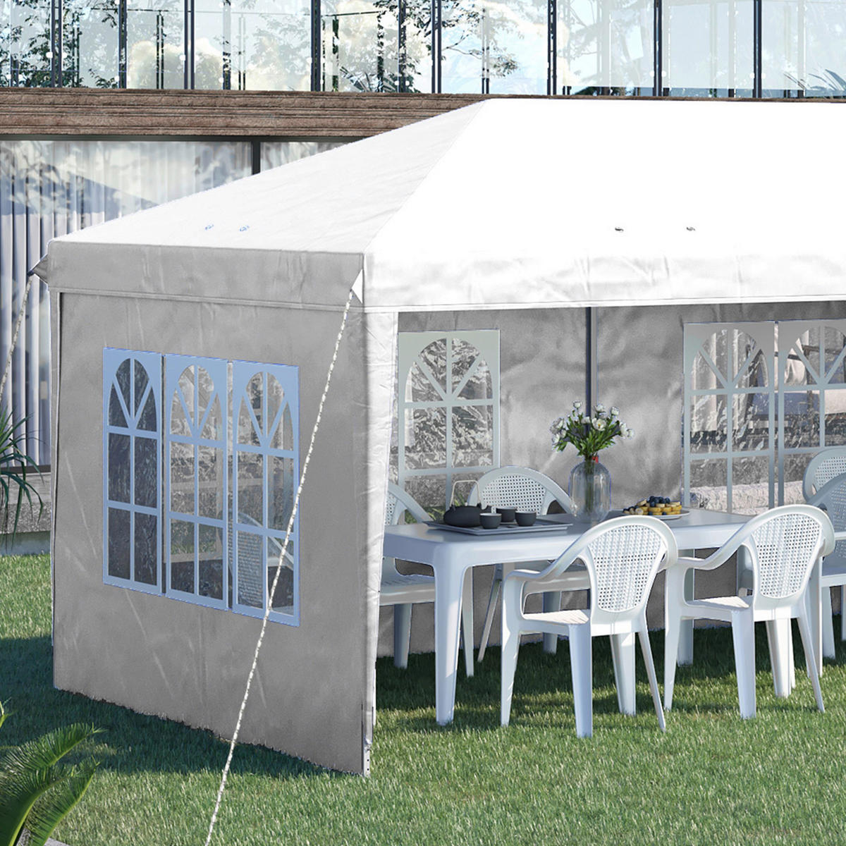 Outsunny Faltpavillon weiß Polyester-Mischgewebe B/H/L: ca. 295x270x585 cm Faltpavillon - weiß (585,00/295,00/270,00cm) - Outsunny