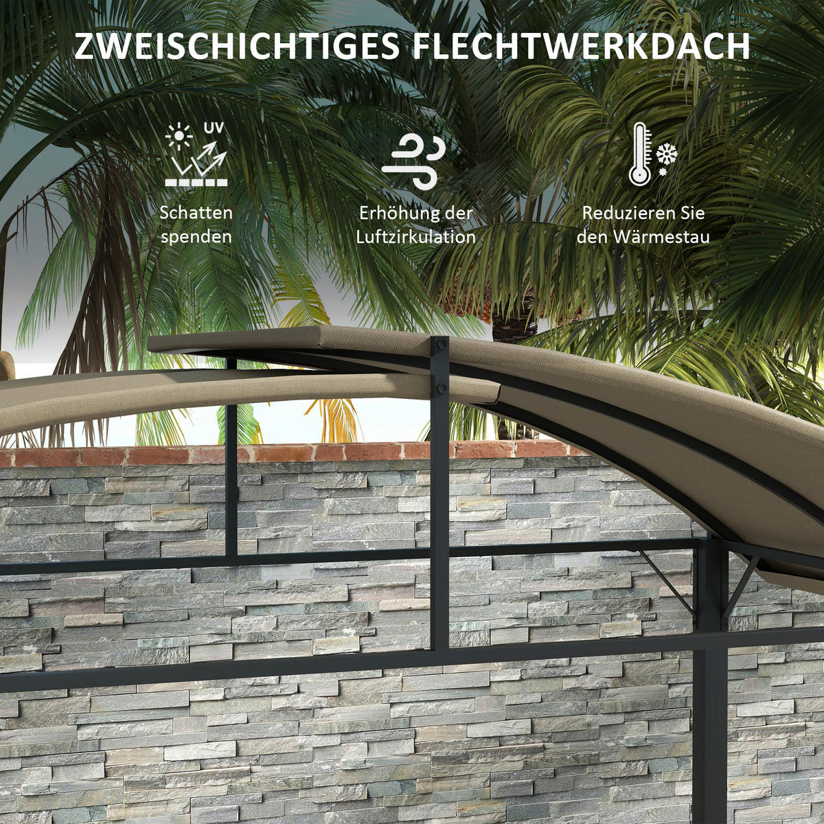 Outsunny Grillpavillon khaki Stahl B/H/L: ca. 110x235x233 cm Grillpavillon - khaki (233,00/110,00/235,00cm) - Outsunny