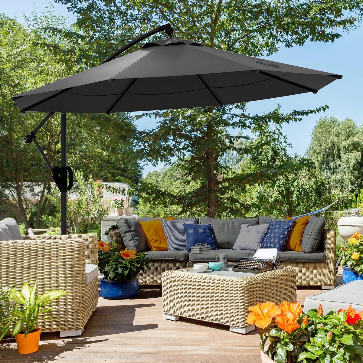 Outsunny Ampelschirm grau Metall B/H/L: ca. 293x260x293 cm Ampelschirm - grau (293,00/293,00/260,00cm) - Outsunny