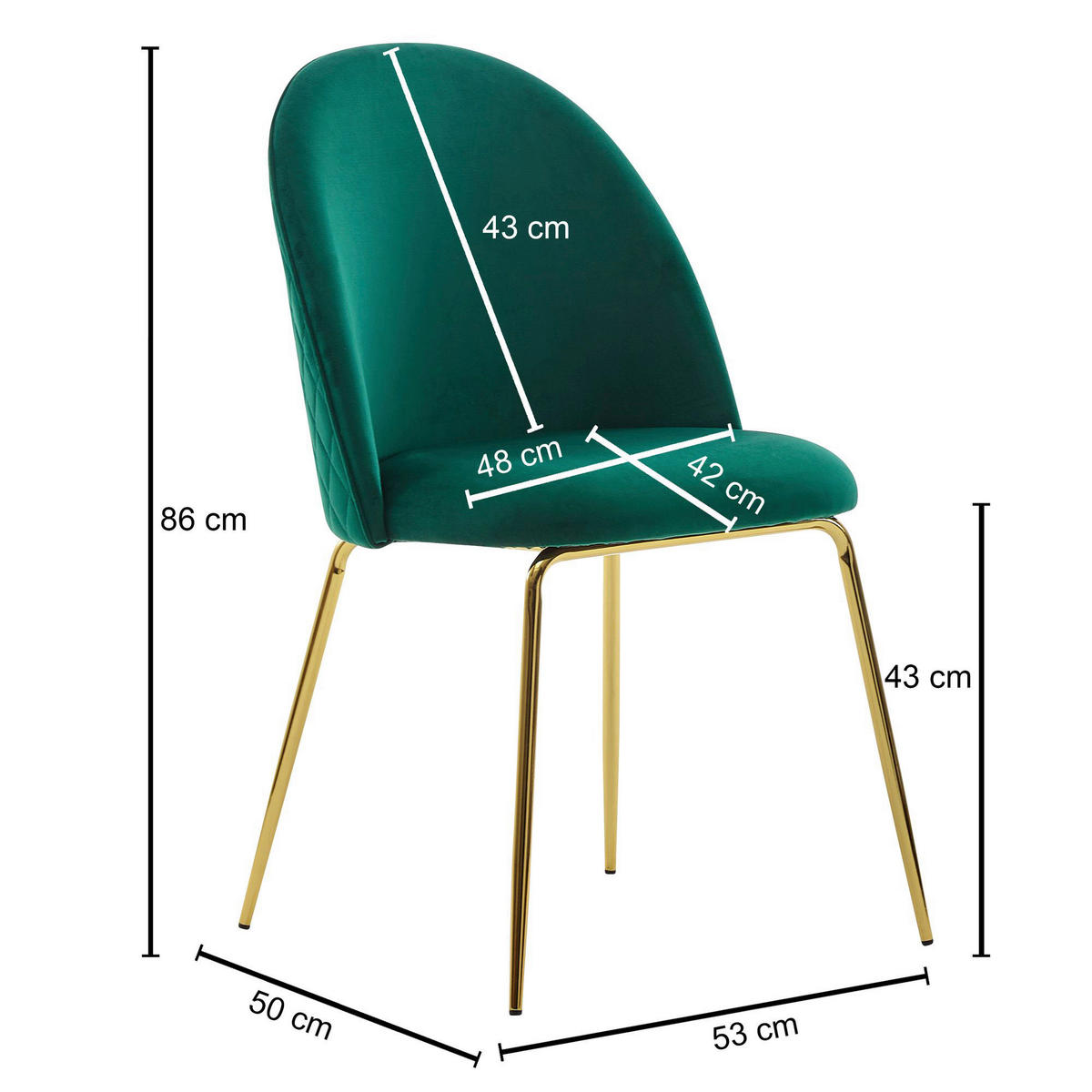 Stuhl 2er-Set grün gold Stoff Eisen B/H/T: ca. 53x86x50 cm 2er-Set - gold/grün (53,00/86,00/50,00cm) - Wohnling