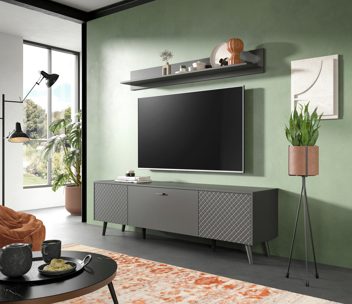 Lowboard LINEA grau schwarz B/H/T: ca. 185x55x40 cm LINEA - schwarz/grau (185,00/55,00/40,00cm) - xonox.home