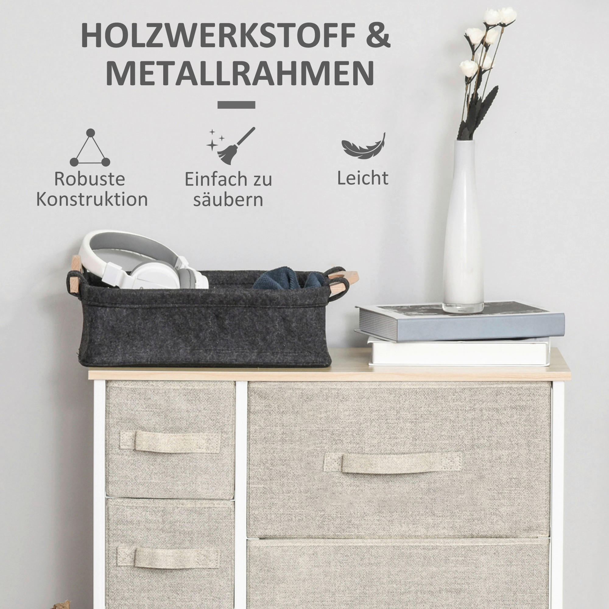HOMCOM Aufbewahrungsregal hellgrau Polypropylen B/H/L: ca. 30x63,5x71 cm Schubladenschrank - hellgrau (71,00/30,00/63,50cm) - HOMCOM