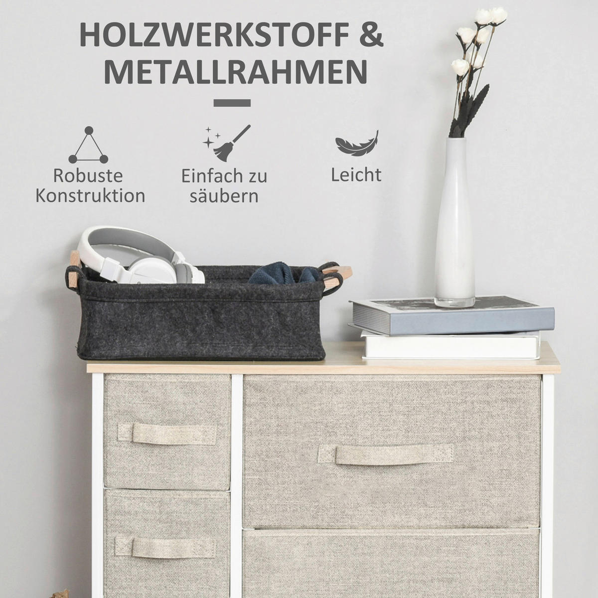 HOMCOM Aufbewahrungsregal hellgrau Polypropylen B/H/L: ca. 30x63,5x71 cm Schubladenschrank - hellgrau (71,00/30,00/63,50cm) - HOMCOM