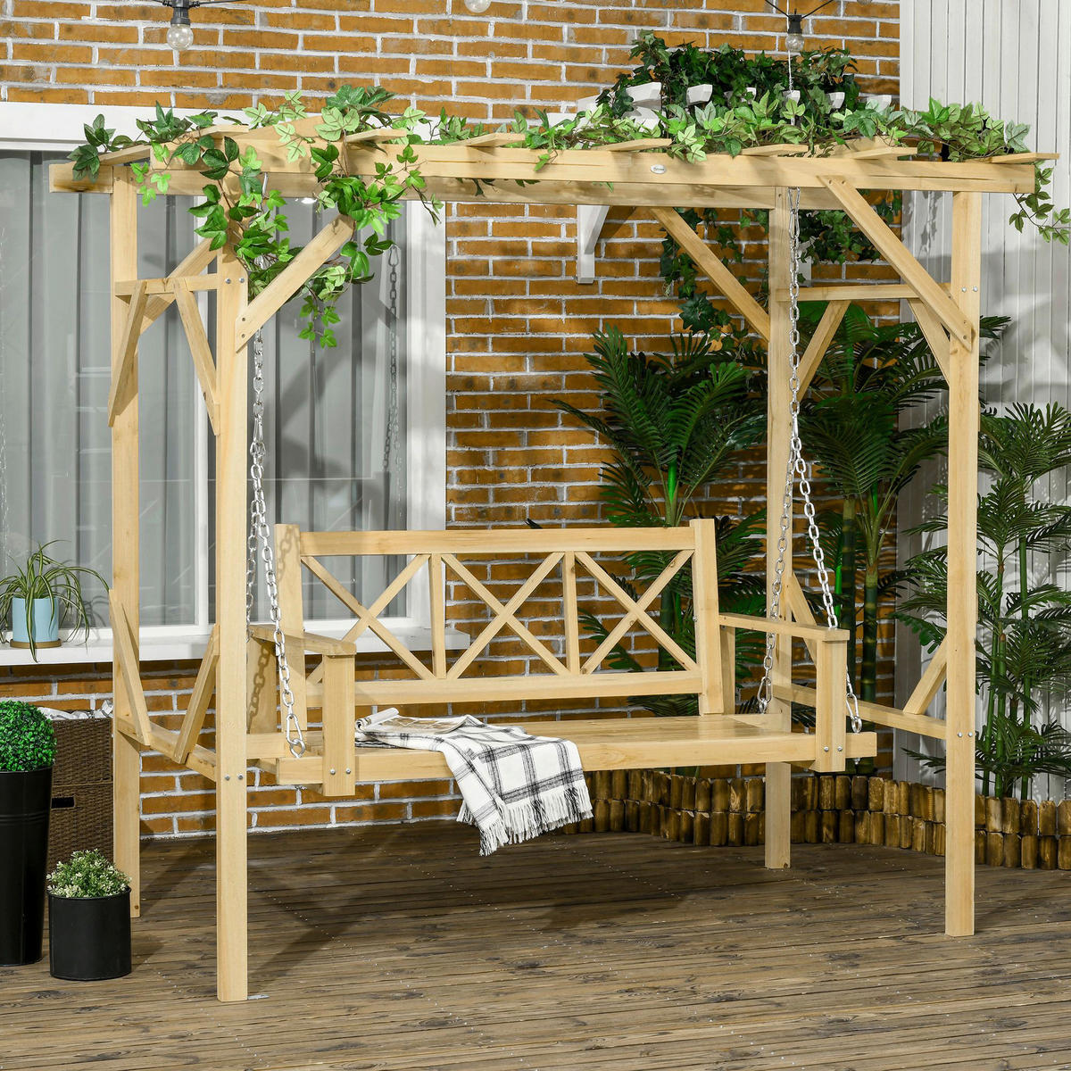 Outsunny Hollywoodschaukel mit Pergola Hollywoodschaukel_mit_Pergola - natur (221,00/140,00/196,00cm) - Outsunny