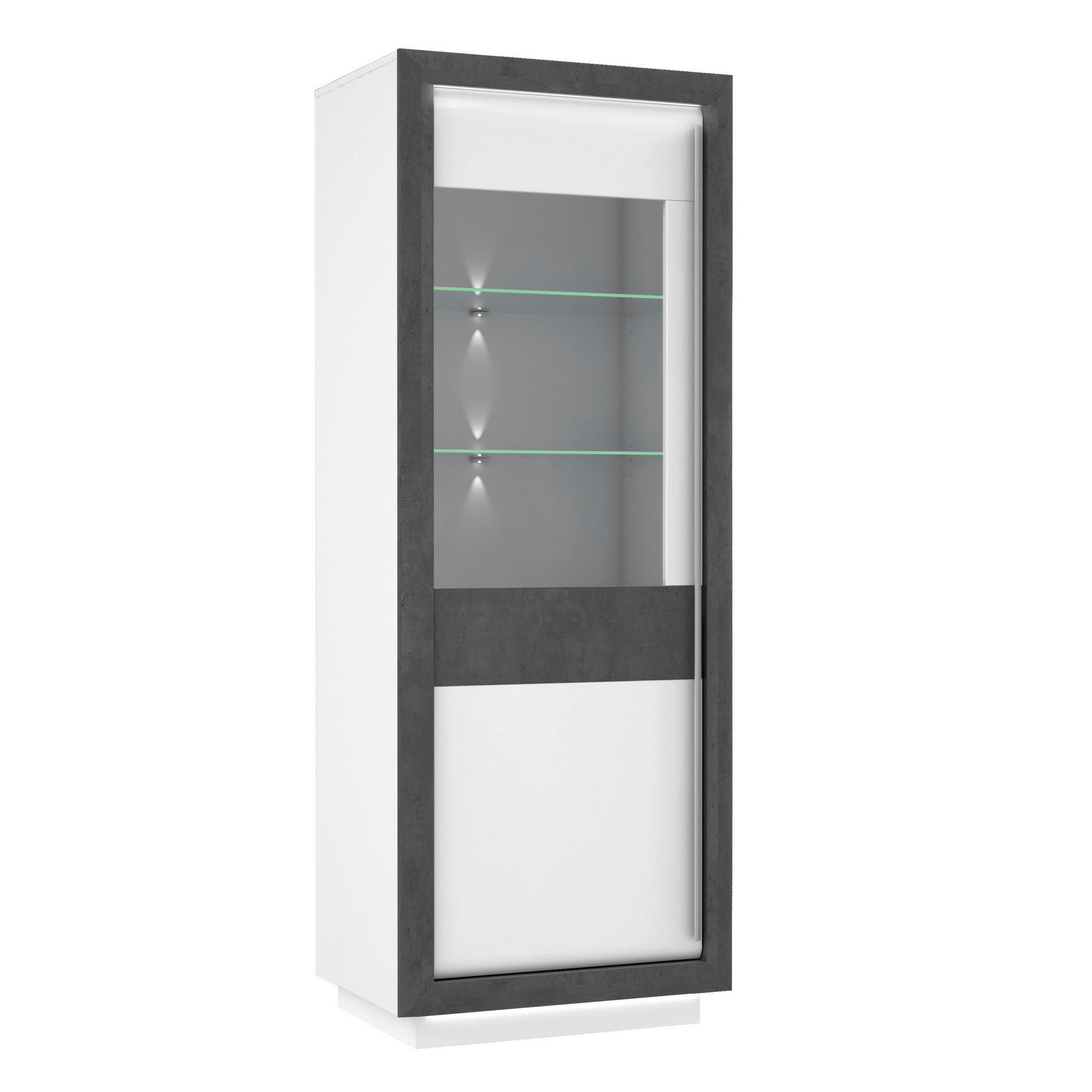 Vitrine  weiß Hochglanz Beton dunkel Optik B/H/T: ca. 73x197x53 cm Canne_Vitrine CQNV712LB-C662 - weiß/Alu (73,00/197,00/53,00cm)