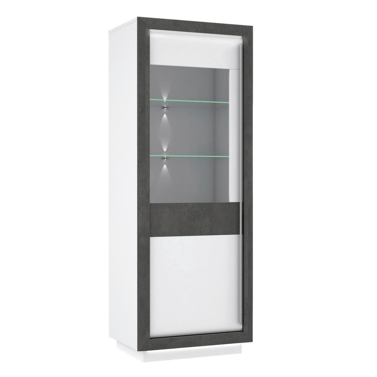 Vitrine  weiß Hochglanz Beton dunkel Optik B/H/T: ca. 73x197x53 cm Canne_Vitrine CQNV712LB-C662 - weiß/Alu (73,00/197,00/53,00cm)