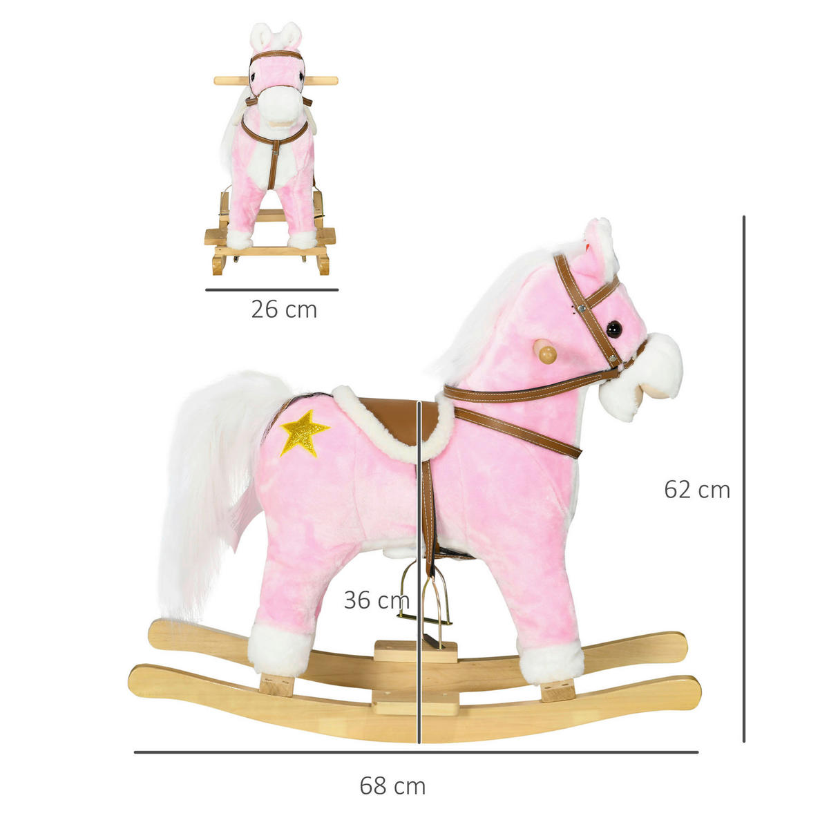 HOMCOM Schaukelpferd B/H/L: ca. 26x62x68 cm Schaukelpferd - rosa (68,00/26,00/62,00cm) - HOMCOM