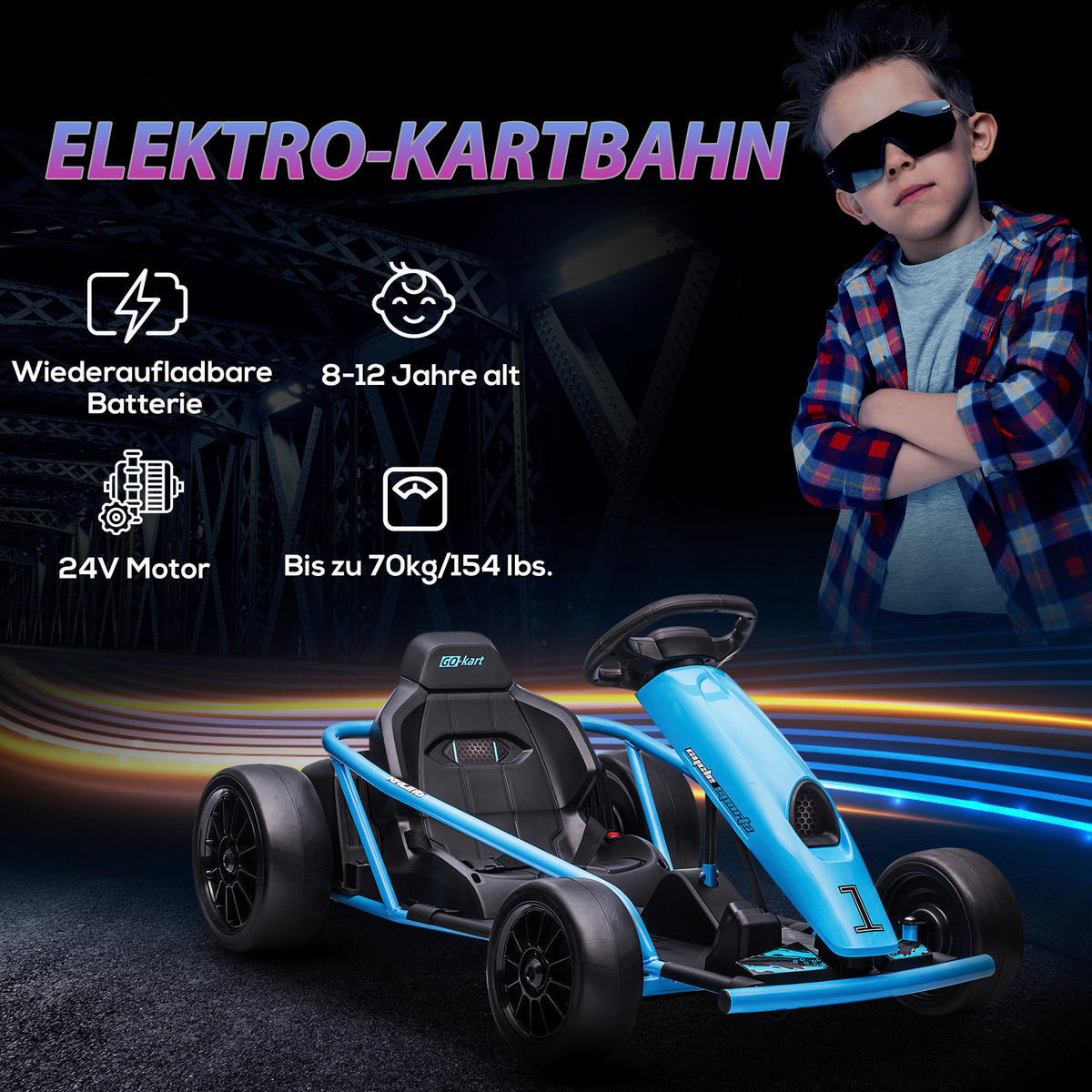 HOMCOM Kinder Elektro Gokart blau B/H/L: ca. 77x54x115 cm Kinder Elektro Gokart - blau (115,00/77,00/54,00cm) - HOMCOM