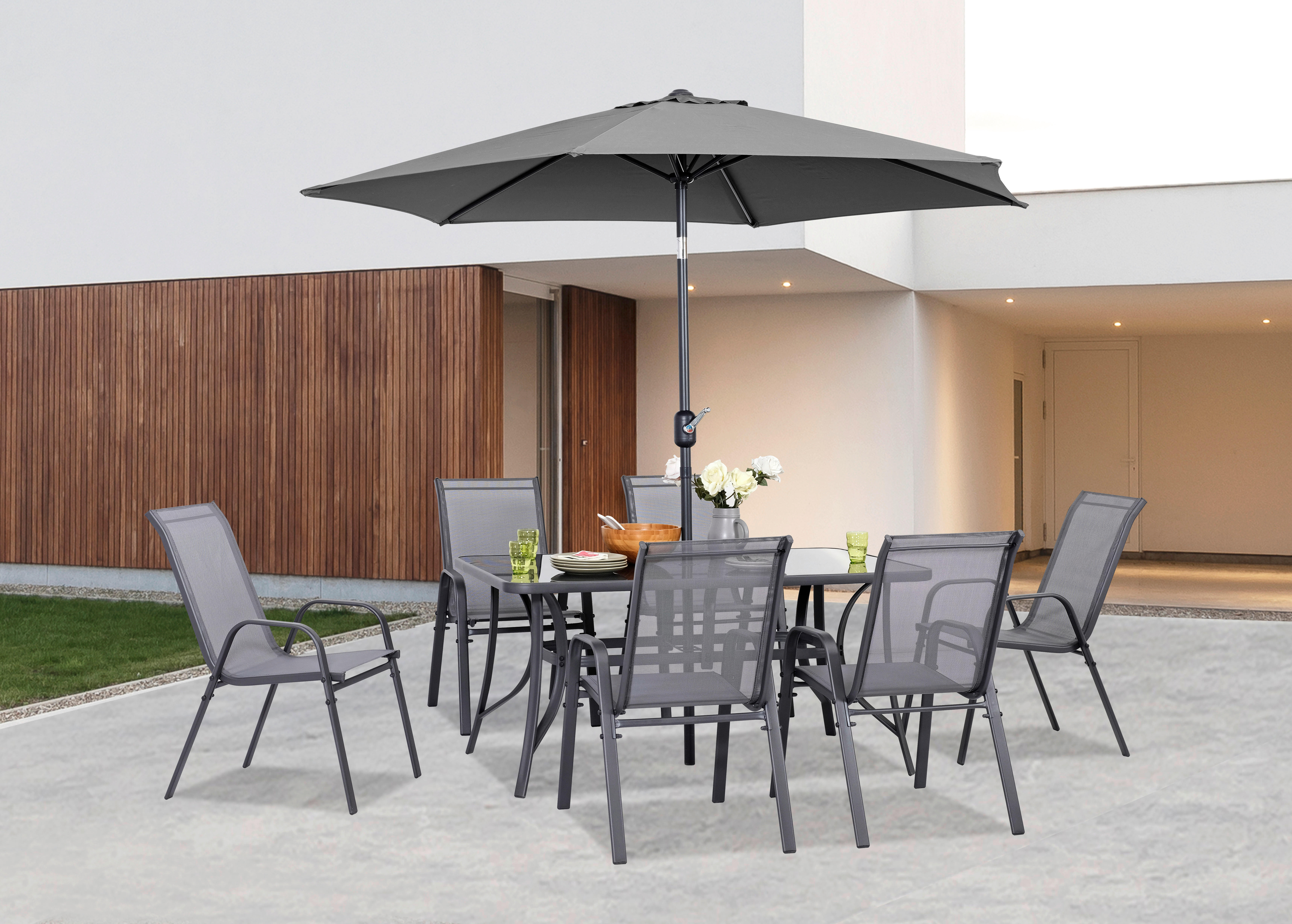 POCOline Tischgruppe grau Stahl Patioset_8tlg. - grau - POCOline