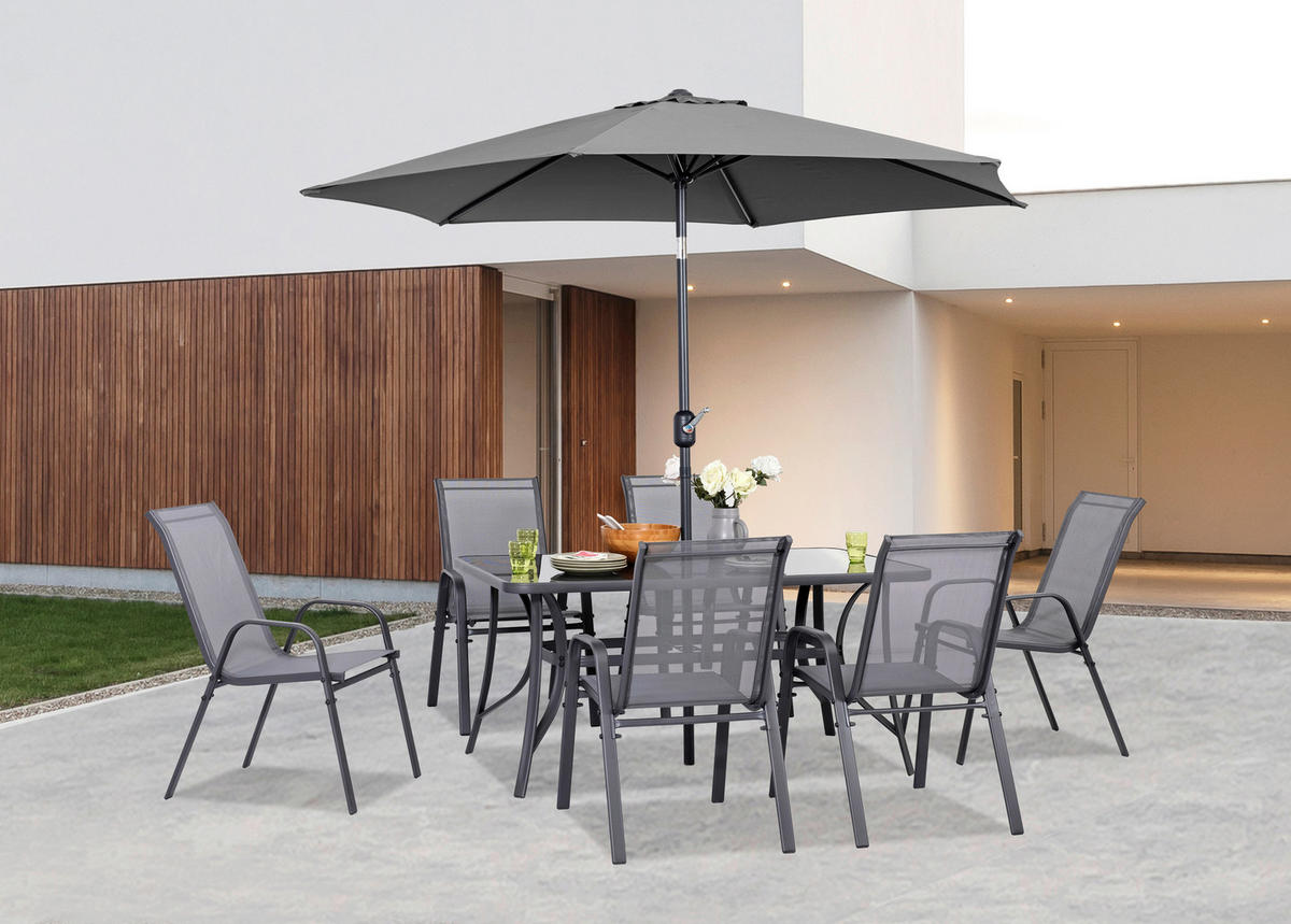 POCOline Tischgruppe grau Stahl Patioset_8tlg. - grau - POCOline