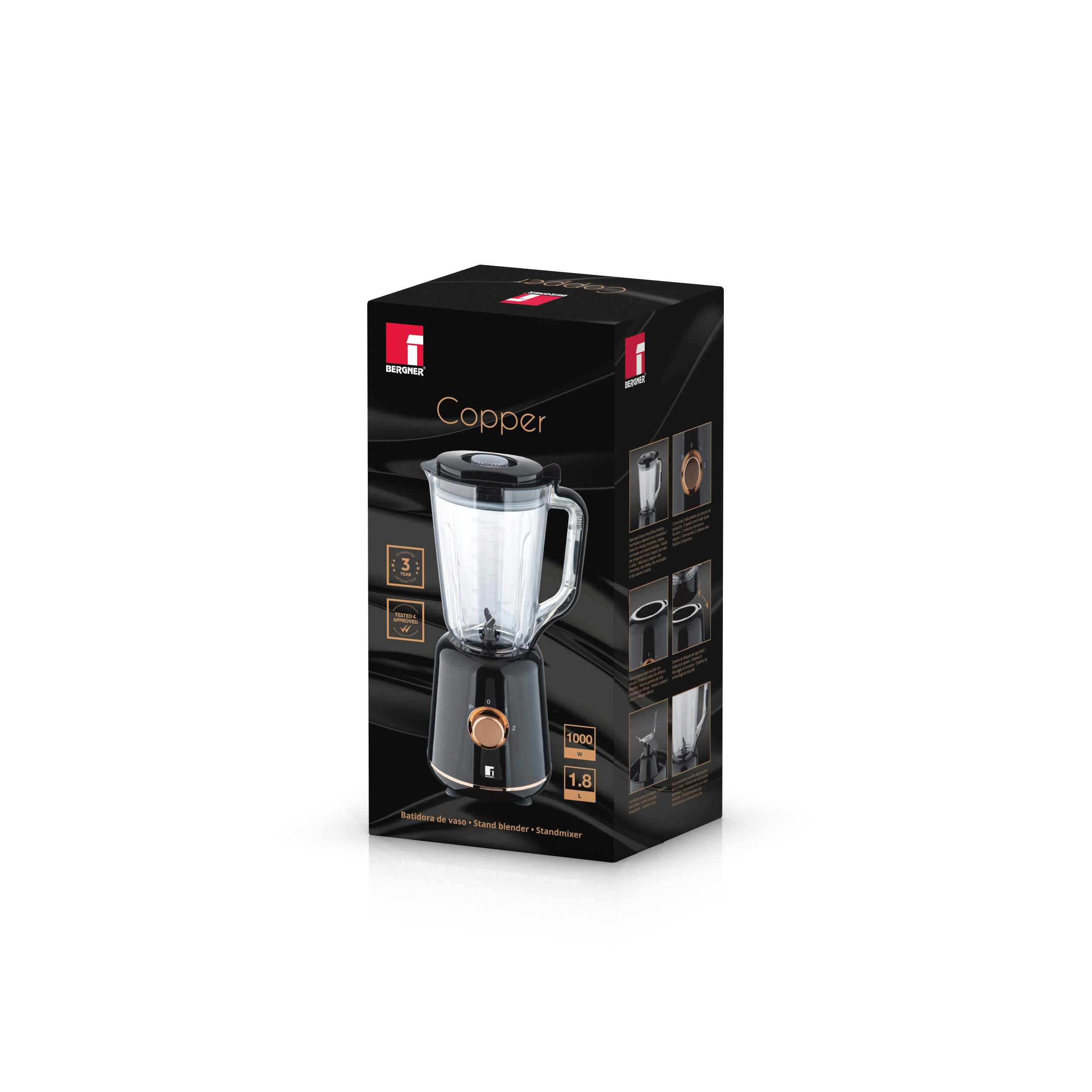 BERGNER Standmixer BG-53006-CP schwarz Kupfer Edelstahl Kunststoff B/H/L: ca. 15,5x38,5x15,5 cm